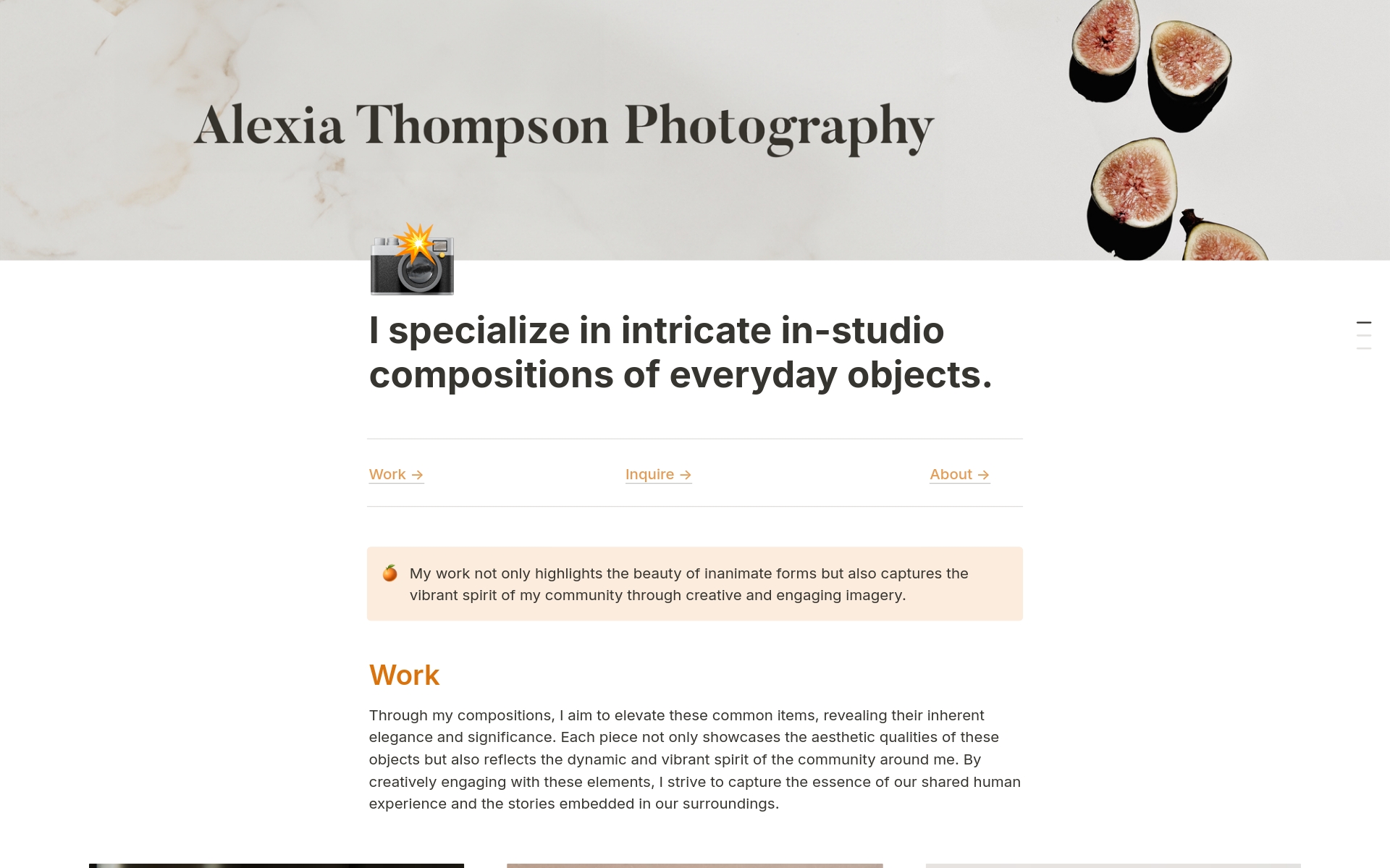 A photography portfolio and website template for freelance photographers and artists to showcase their work and services.