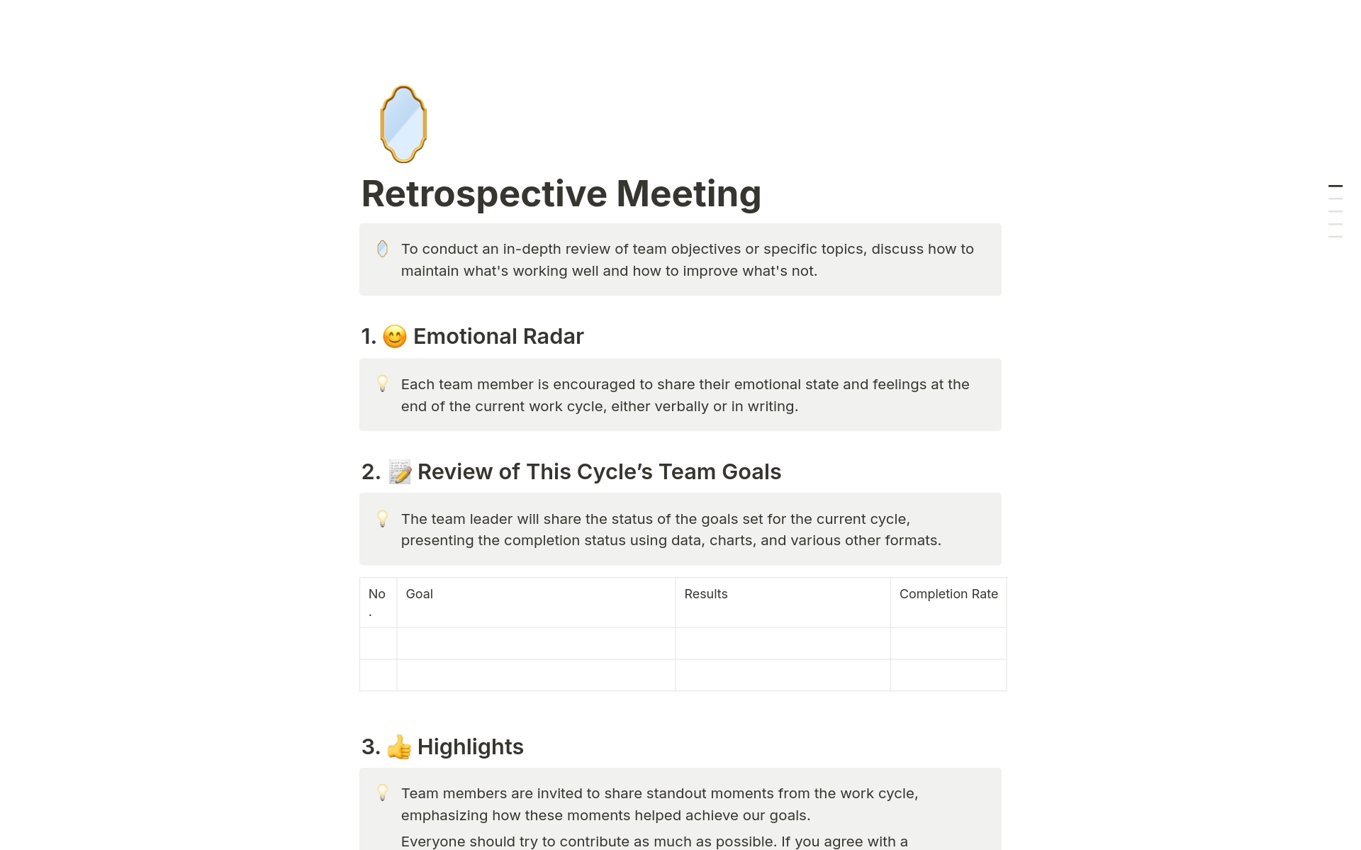 A template preview for Retrospective Meeting