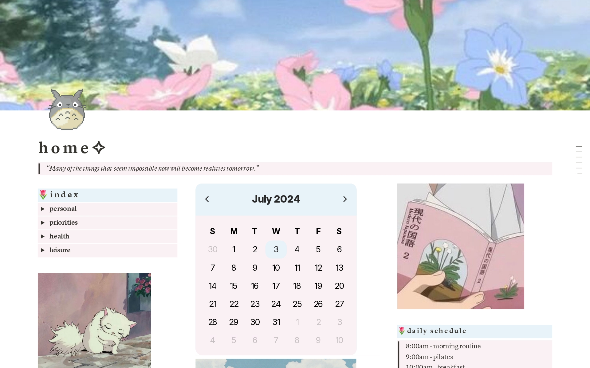 A template preview for Studio Ghibi Life Planner