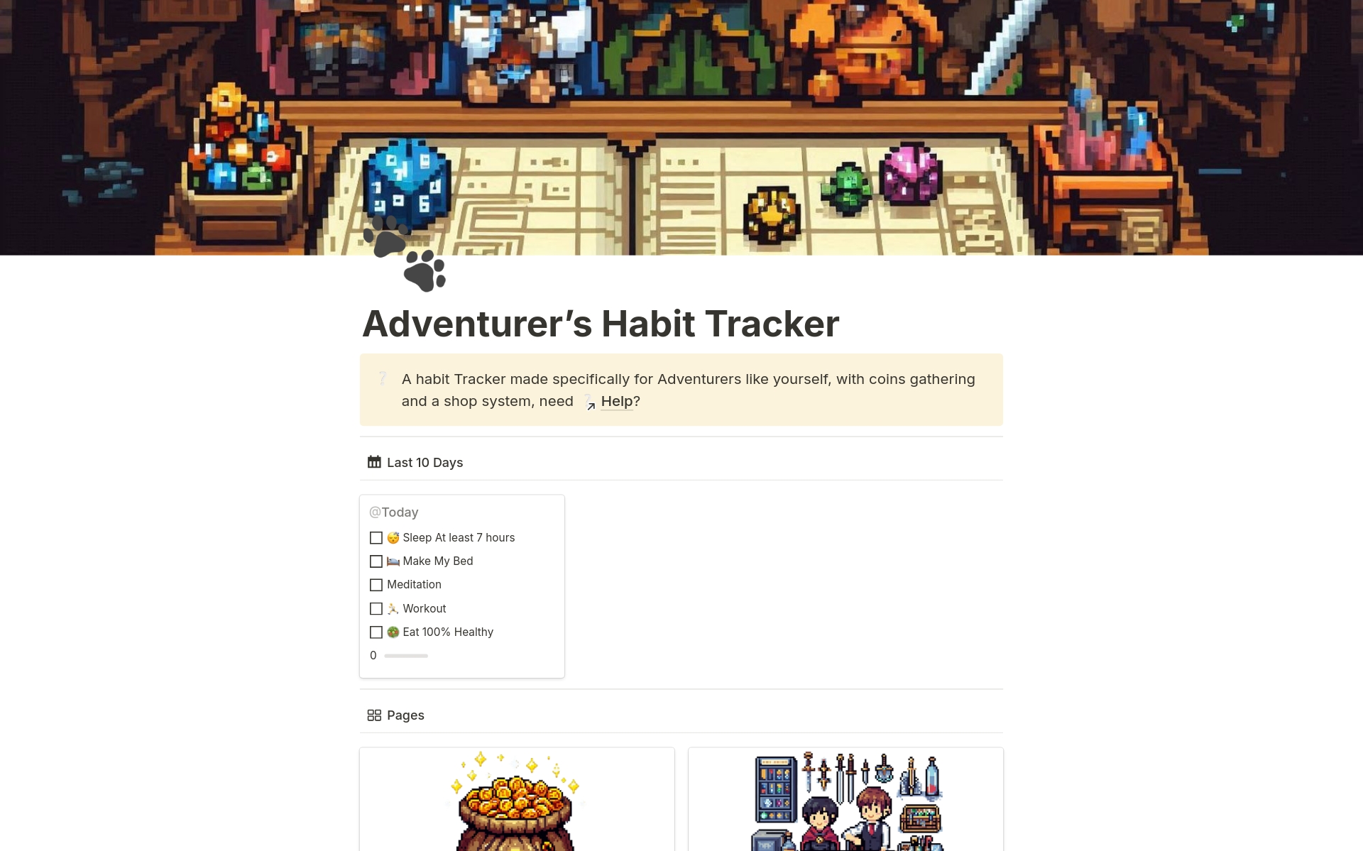 Adventurer’s D&D Habit Trackerのテンプレートのプレビュー