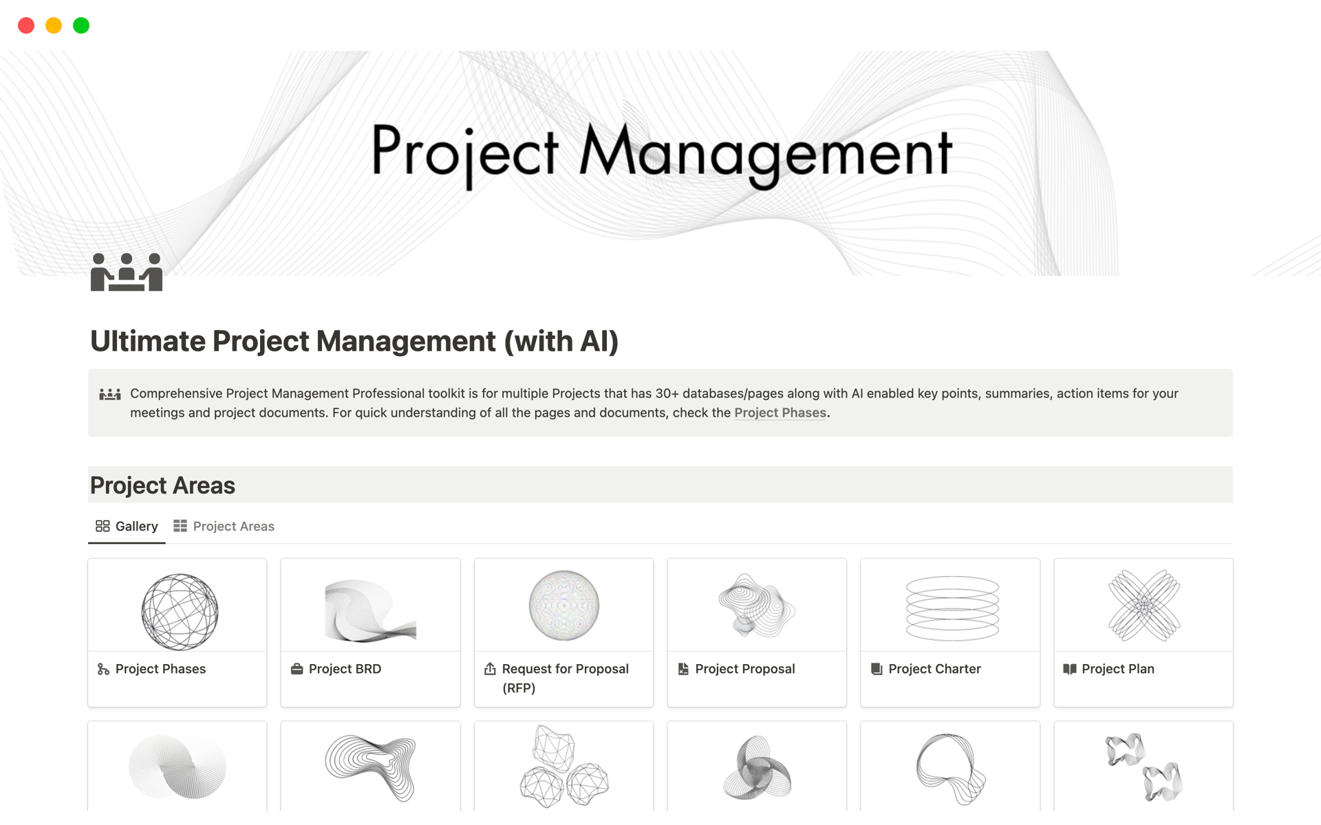 En förhandsgranskning av mallen för Ultimate Project Management with AI