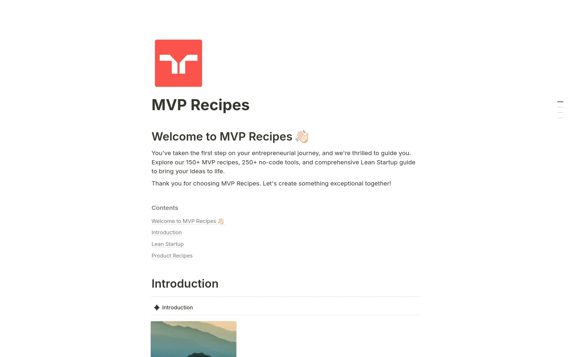 A template preview for MVP Recipes