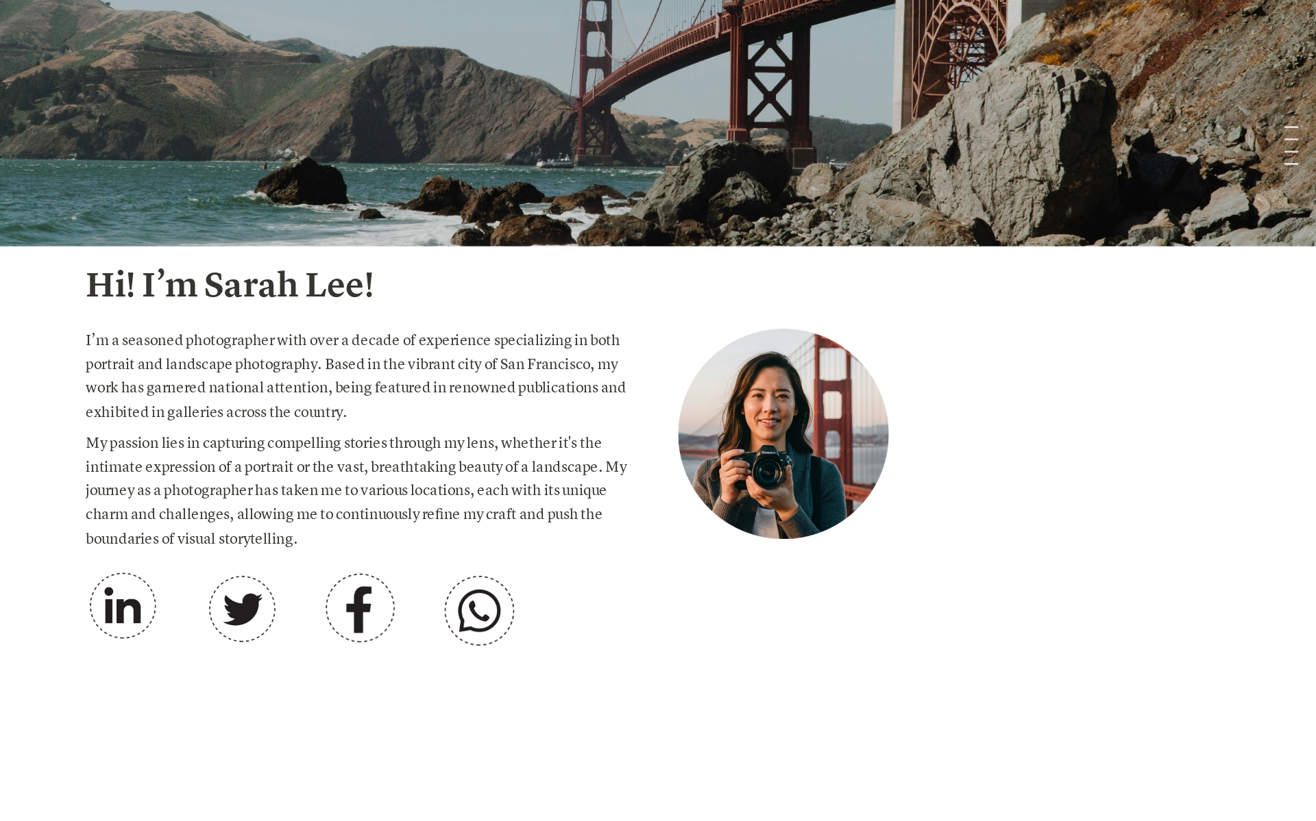 A template preview for Photographer Website