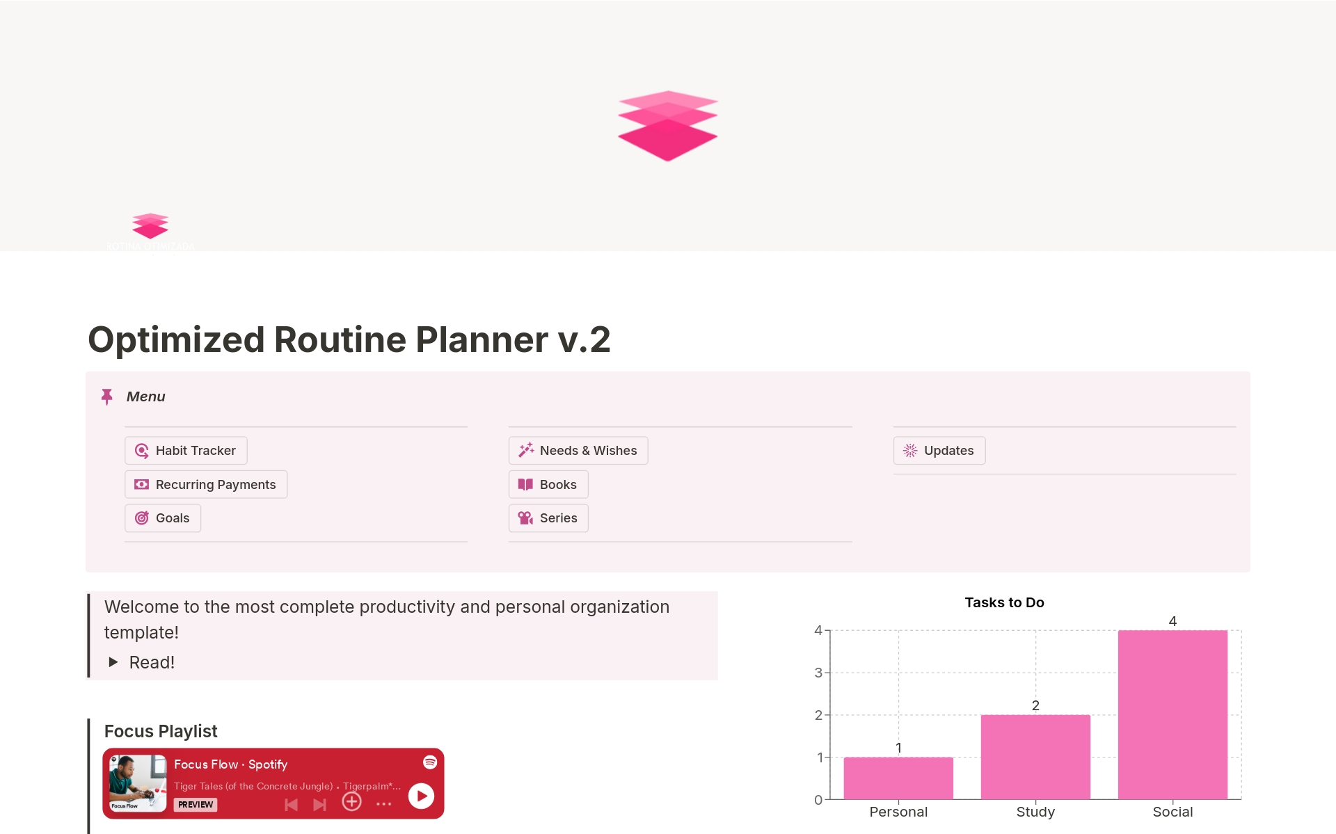 A template preview for Optimized Routine Planner