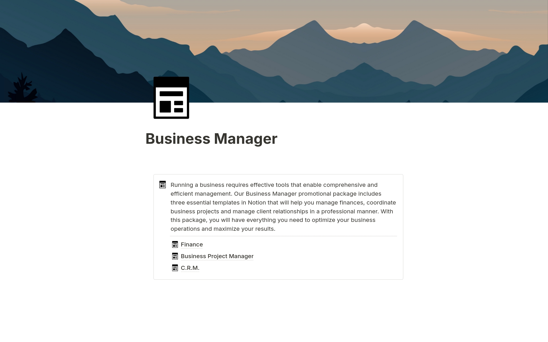 A template preview for Business Manager