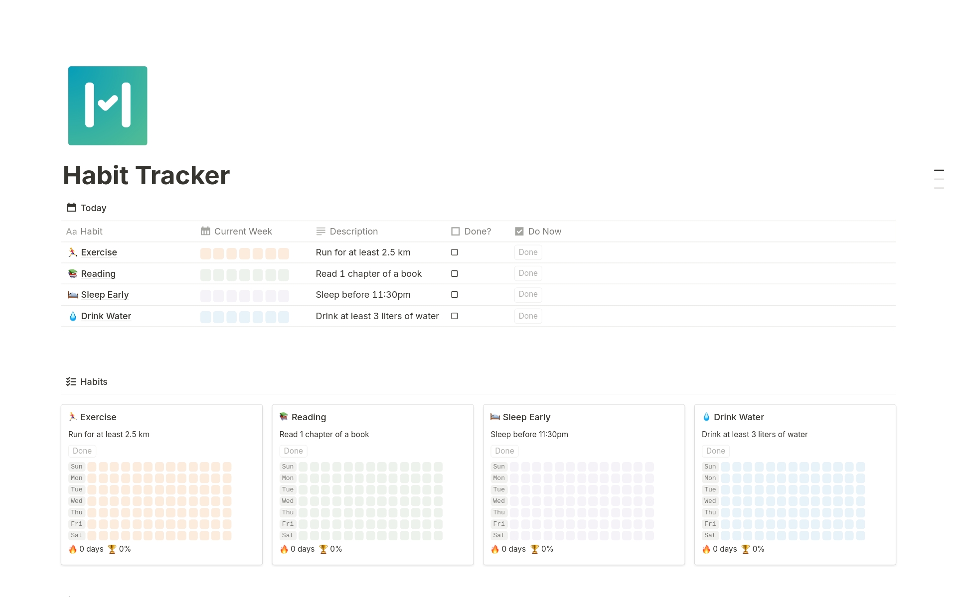 Vista previa de plantilla para Habit Tracker with Graphs