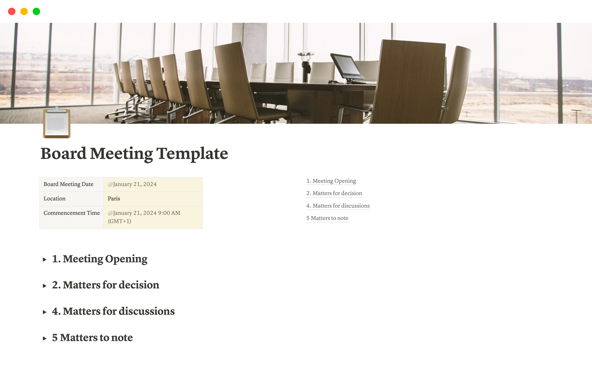 The Perfect Notion template for every start-up wanting to build its very first Board Meeting, making it useful, efficient and very easy to use !