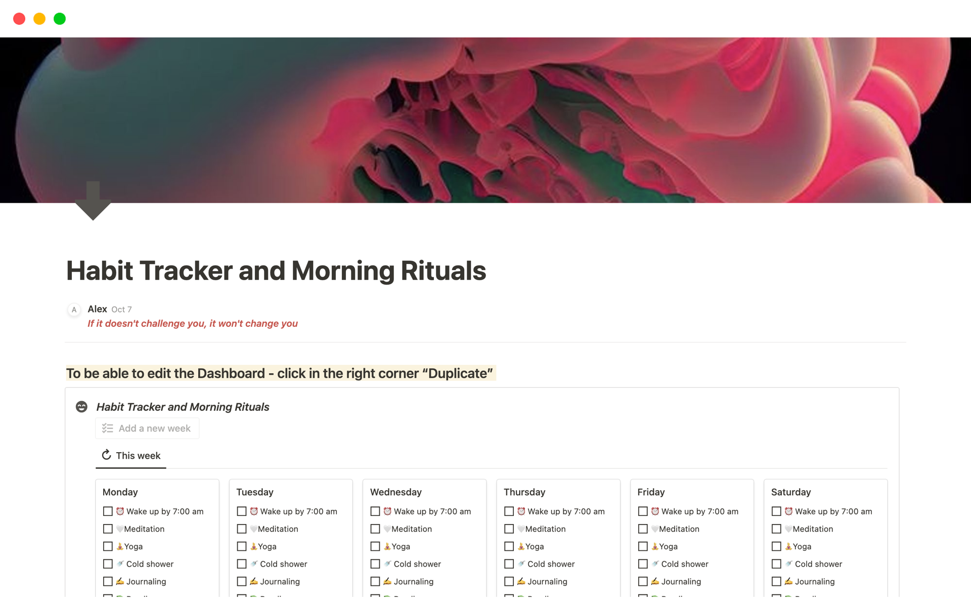 Eine Vorlagenvorschau für Habit Tracker and Morning Rituals