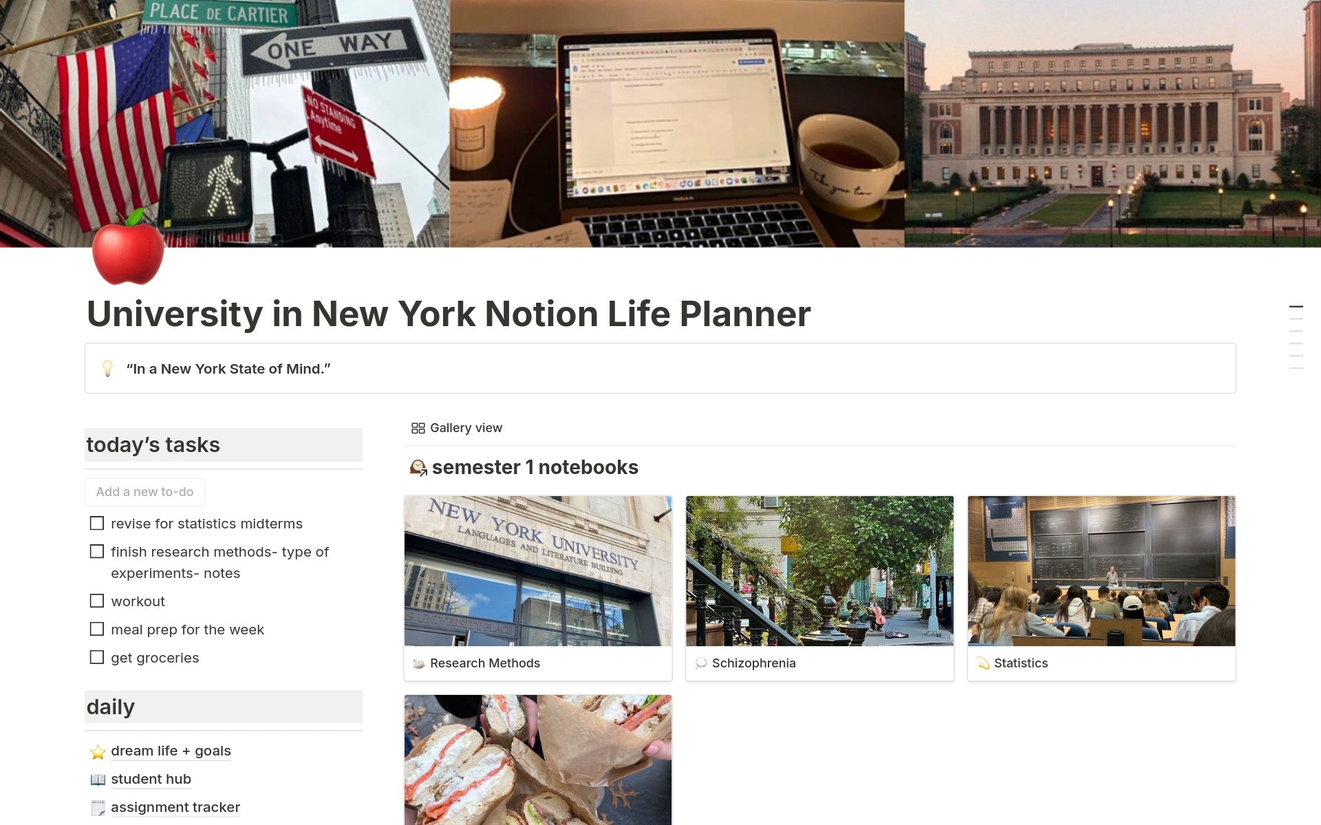 This University in NYC Planner is the perfect notion template for anyone who loves that New York City Aesthetic! 