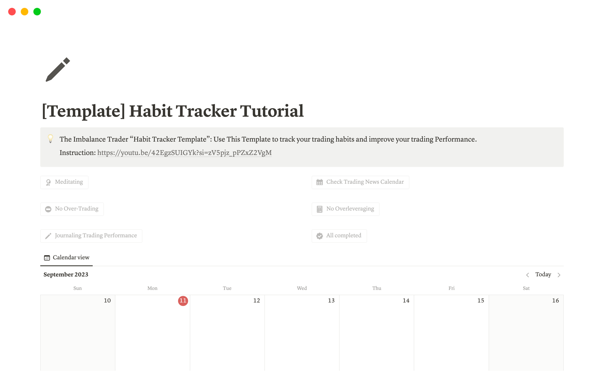 Trading Habit Tracker Template to help traders improve their trading performance