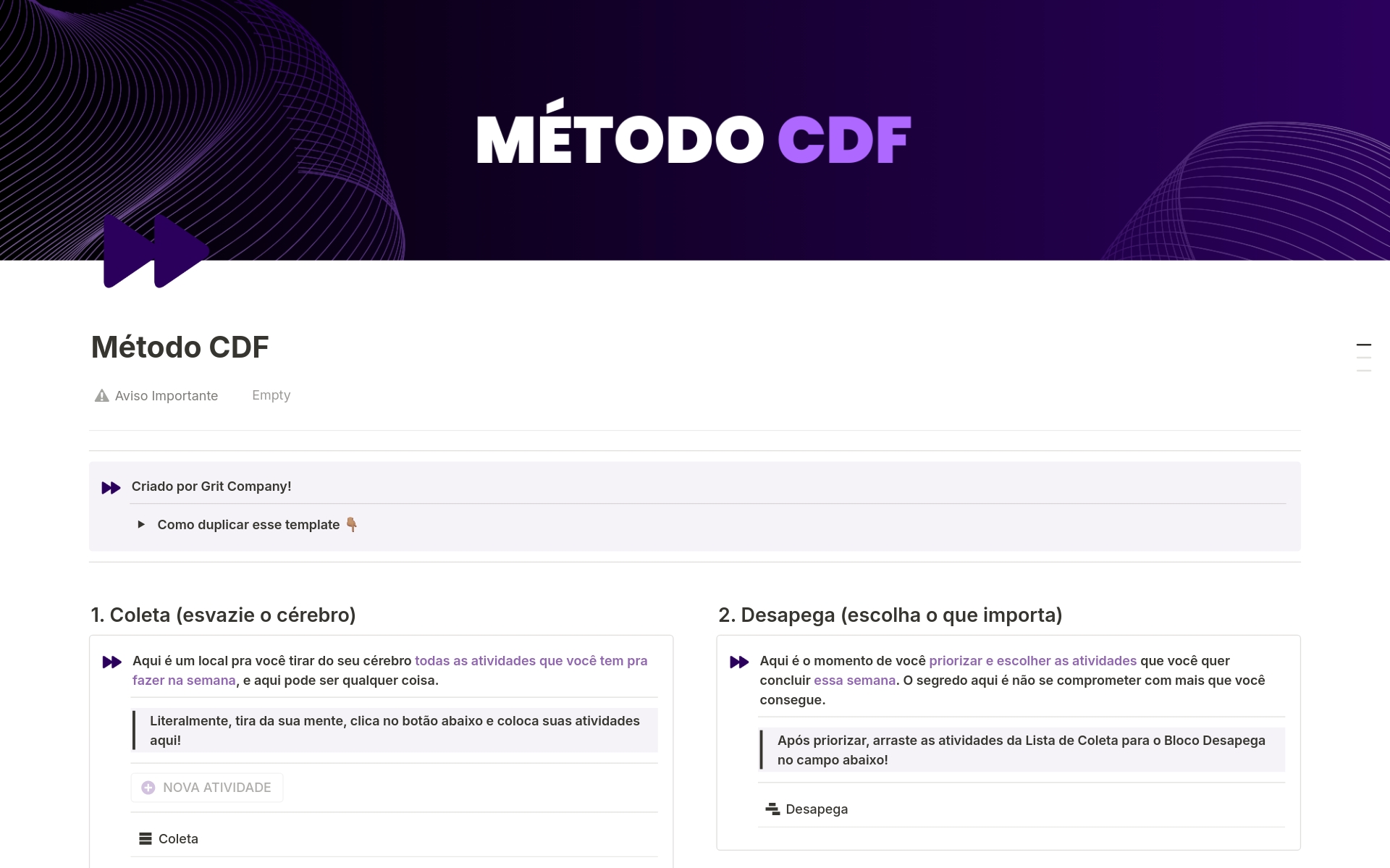 A template preview for Método CDF