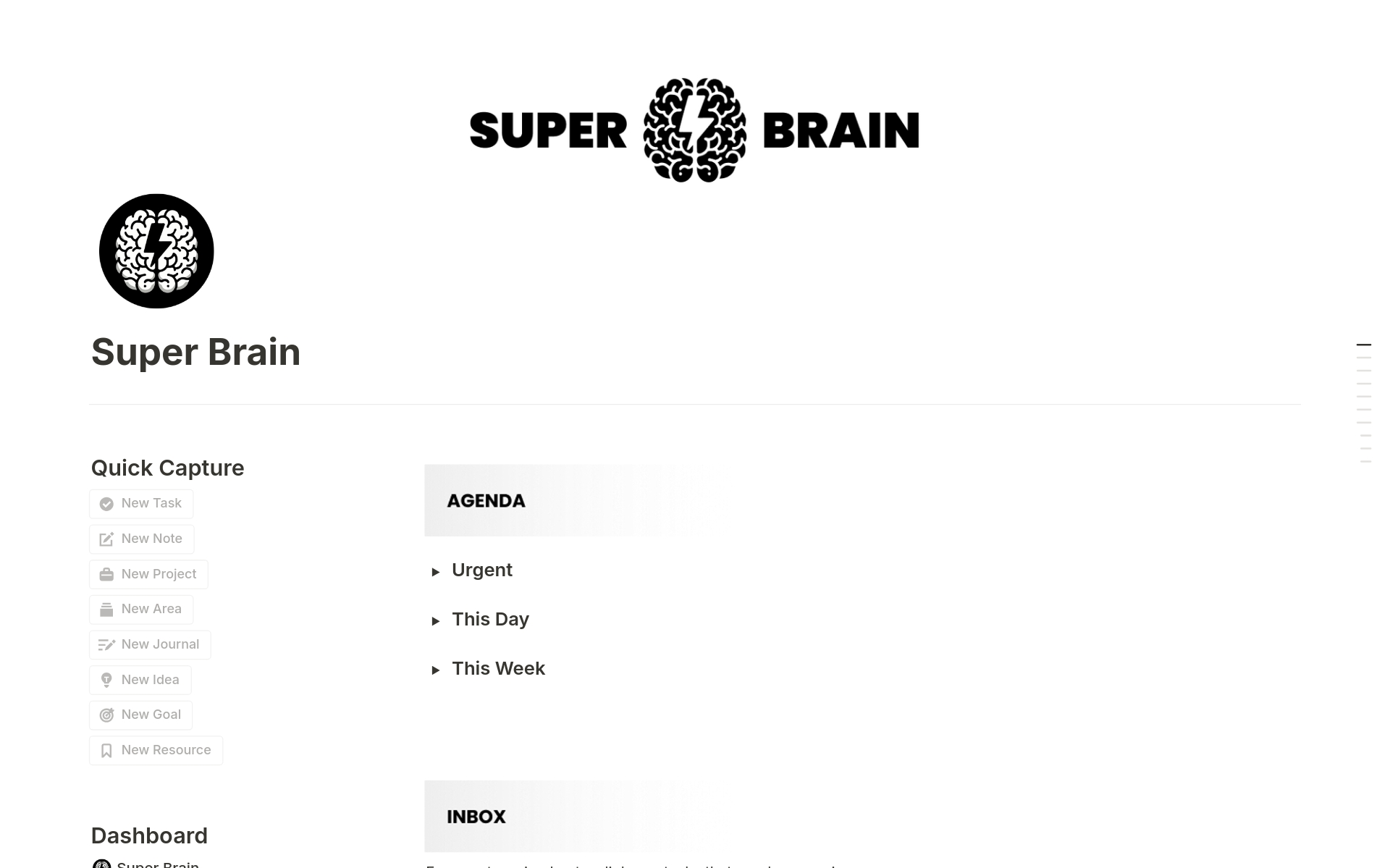 Vista previa de una plantilla para Super Brain - The Ultimate Second Brain