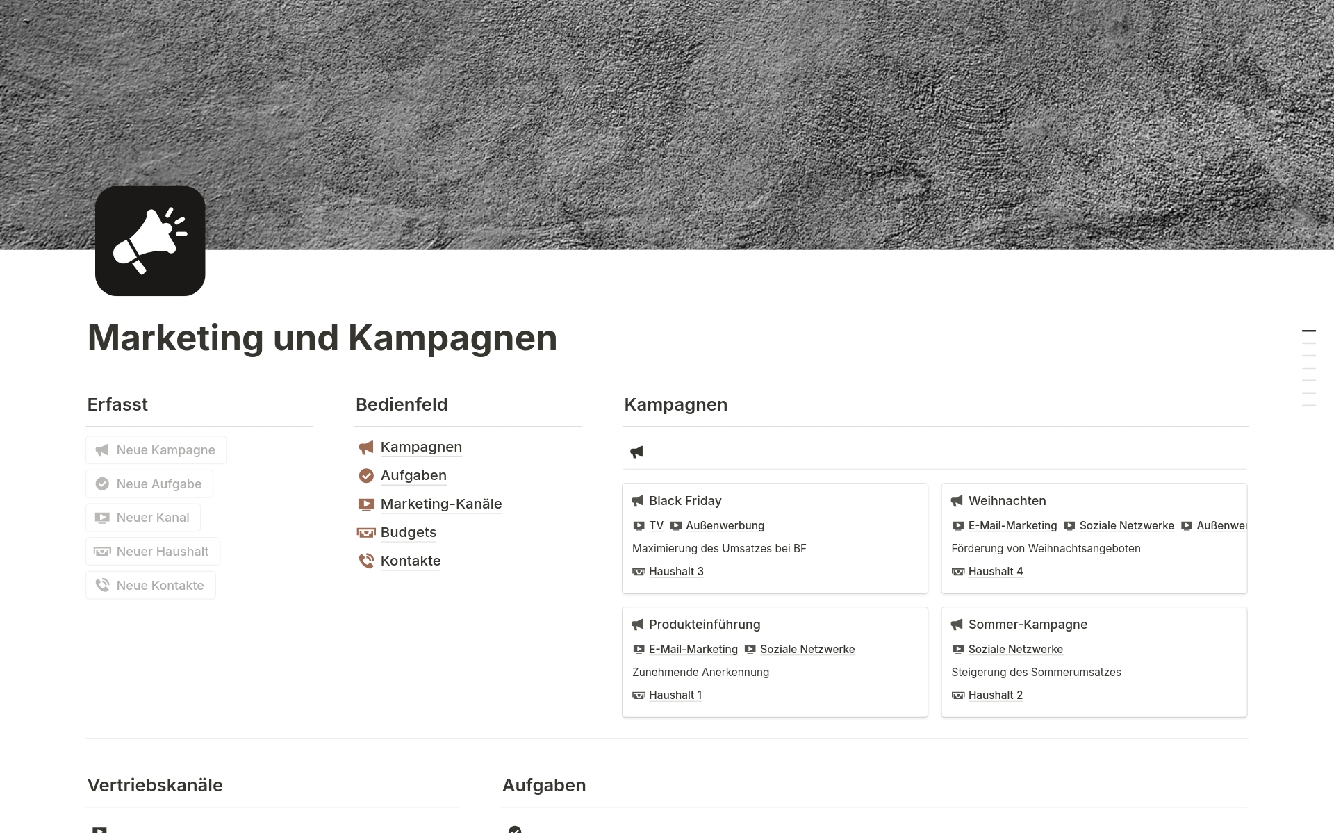 A template preview for Marketing und Kampagnen