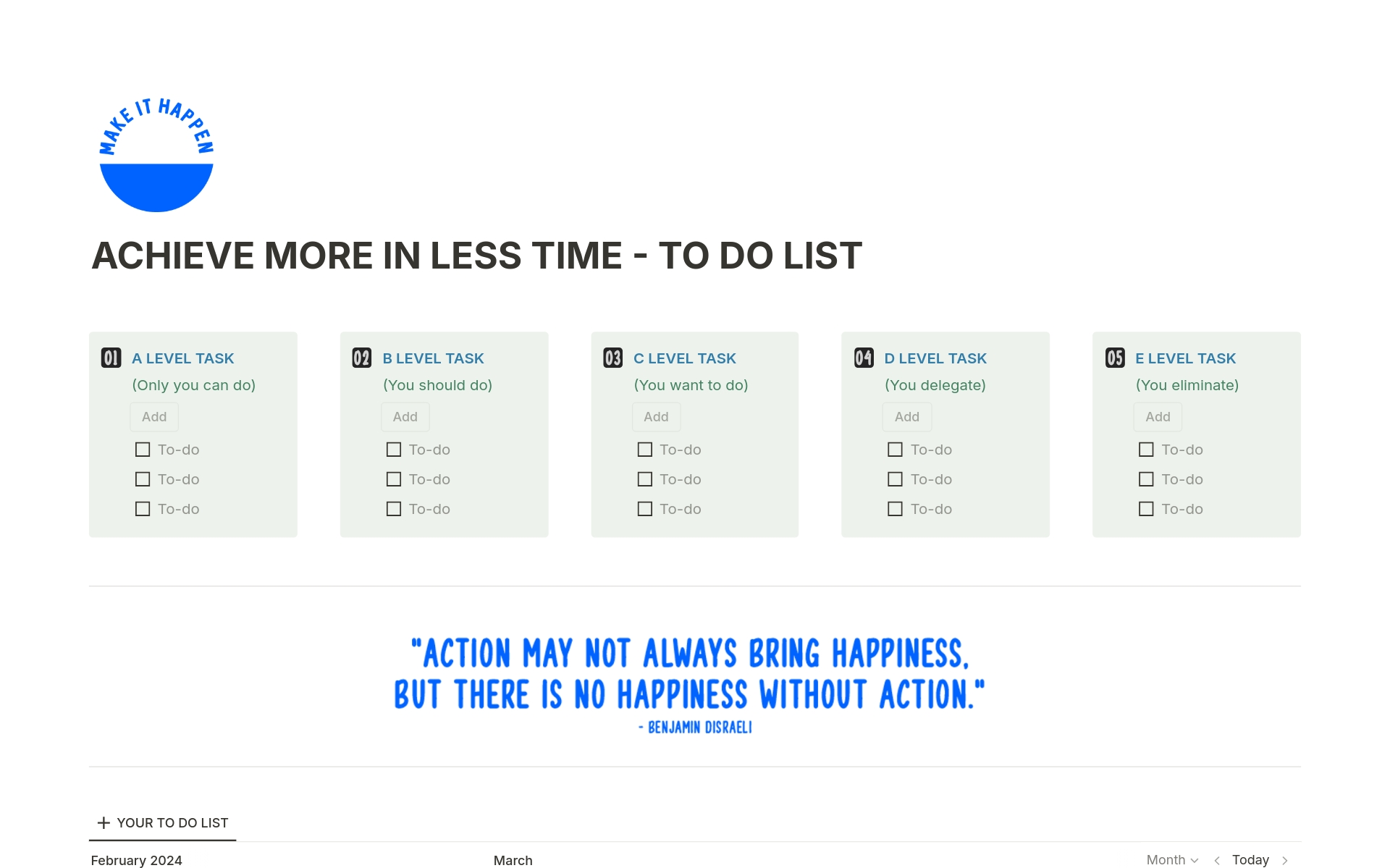 ACHIEVE MORE IN LESS TIME - TO DO LISTのテンプレートのプレビュー