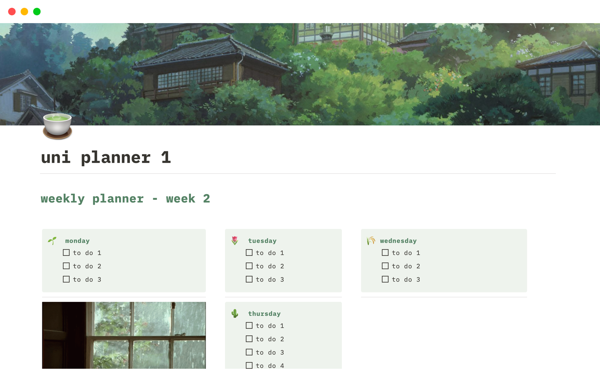 En forhåndsvisning av mal for Ghibli-Inspired Student Weekly Planner