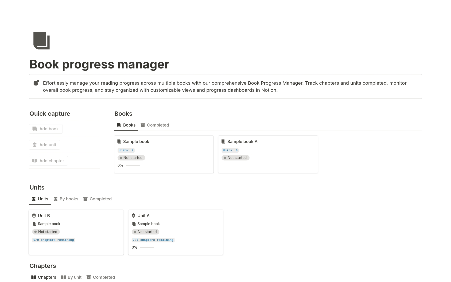 A template preview for Book progress manager