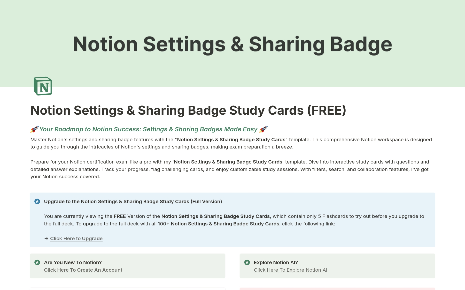 En förhandsgranskning av mallen för Settings & Sharing Badge Flash Cards Deck