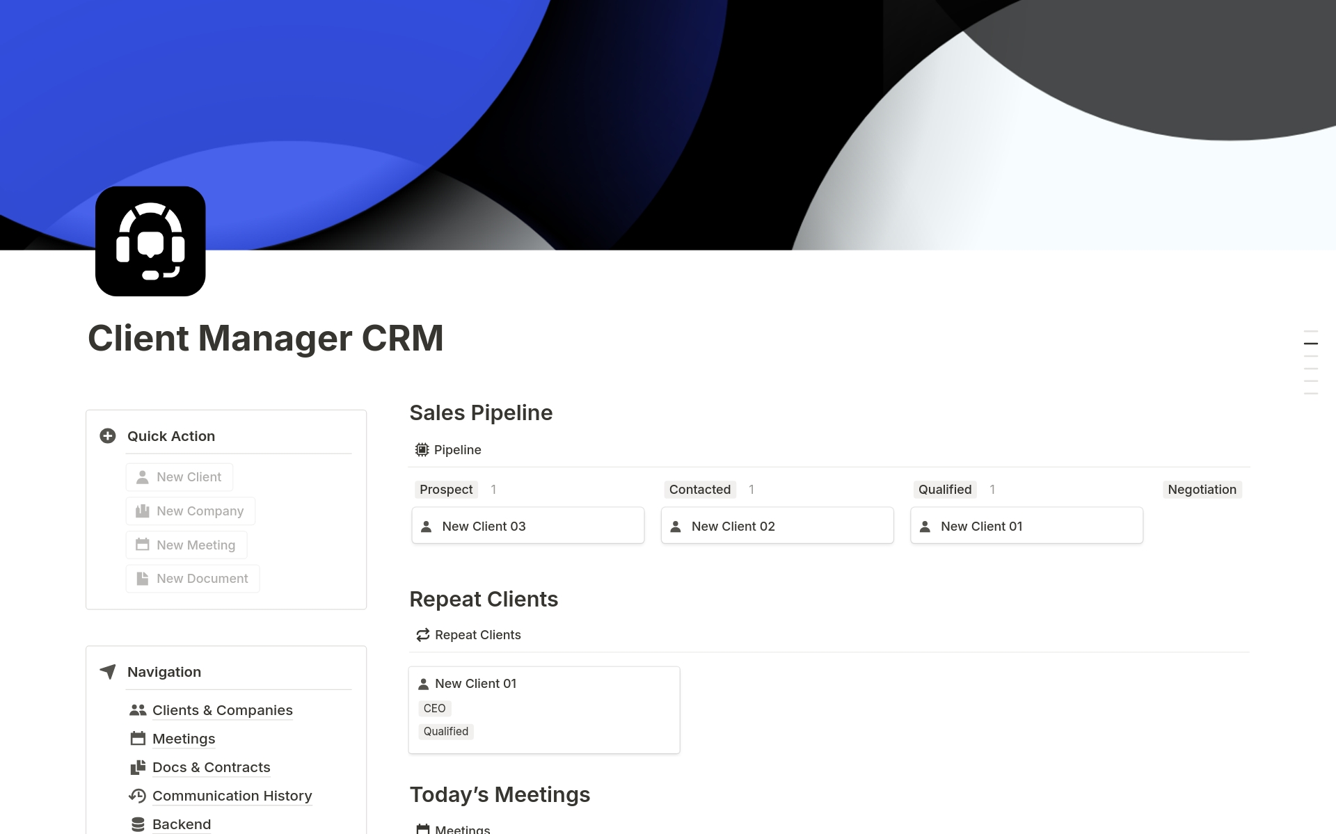 Aperçu du modèle de Client Manager CRM