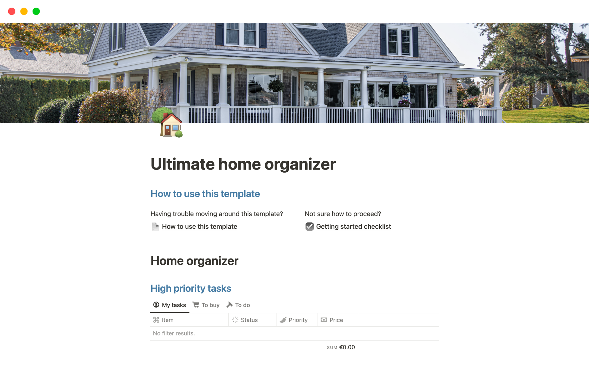 En förhandsgranskning av mallen för Ultimate home organizer