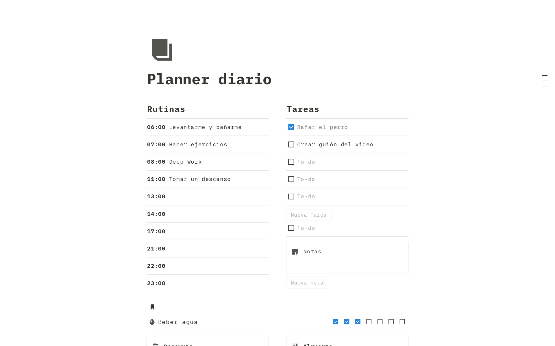 En förhandsgranskning av mallen för Planner diario