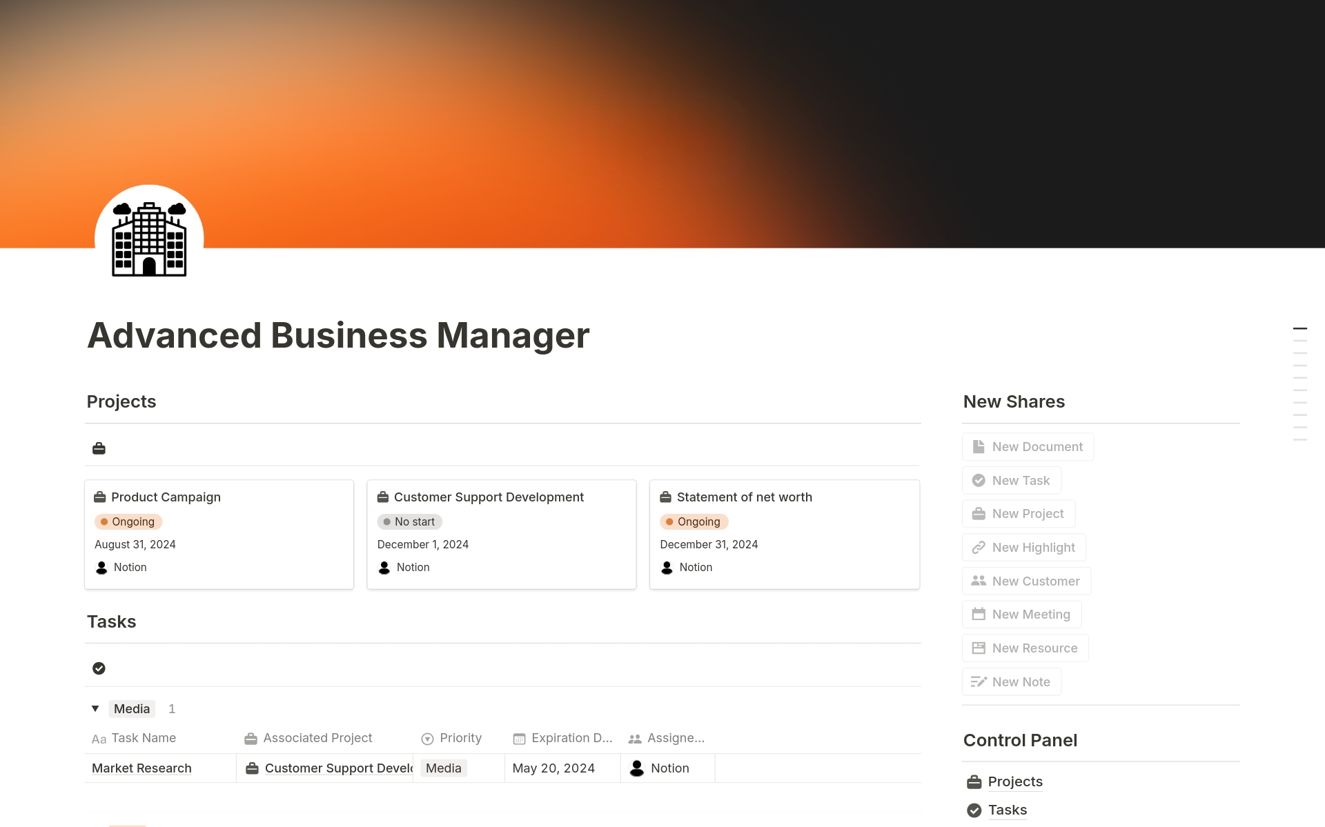 A template preview for Advanced Business Manager
