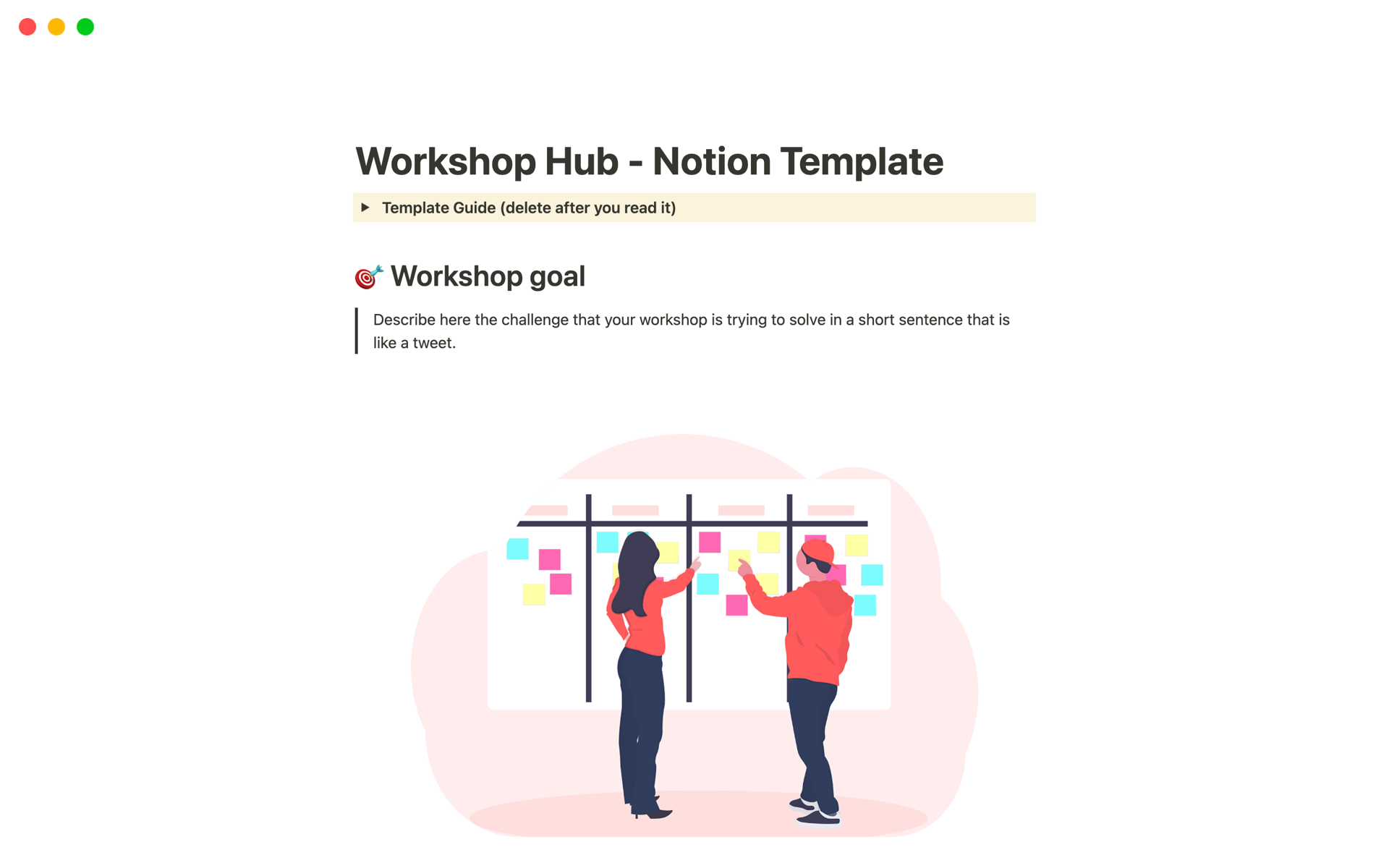 En förhandsgranskning av mallen för Workshop Hub
