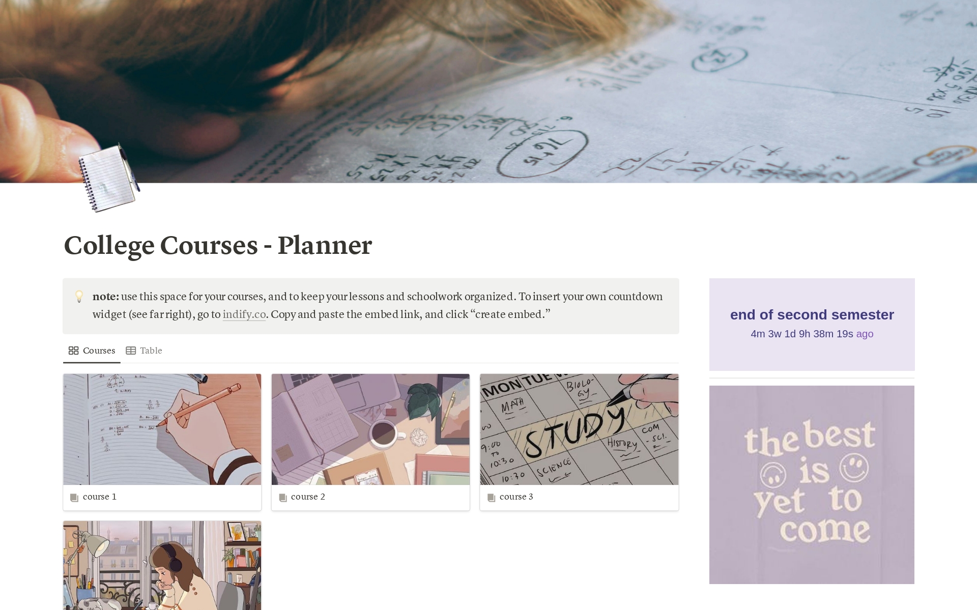 A template preview for College Course - Planner