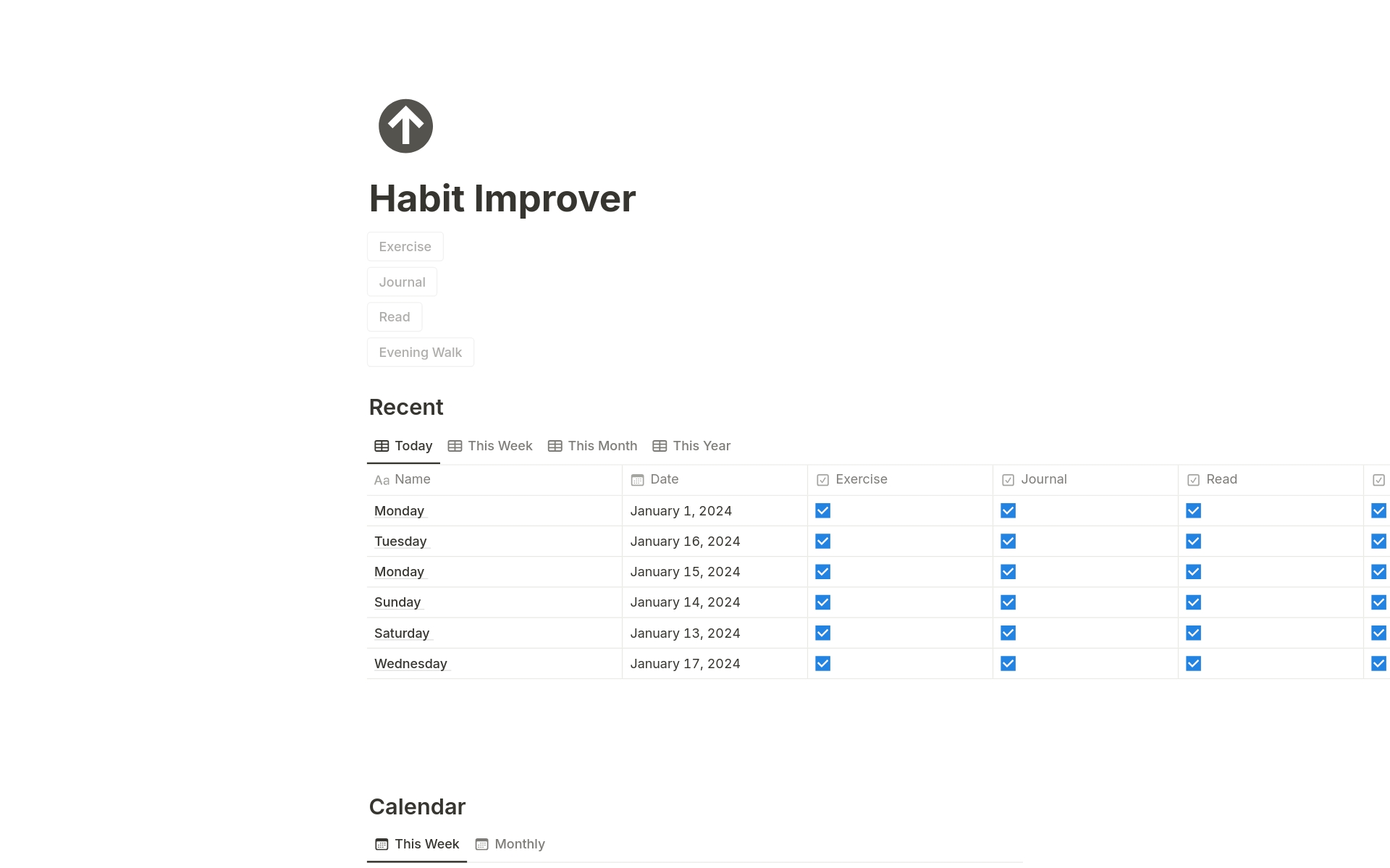 Vista previa de una plantilla para Habit Improver 