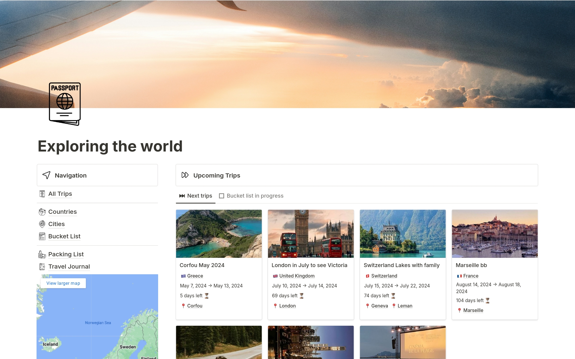 Vista previa de plantilla para Ultimate Exploring the World & Travel dashboard