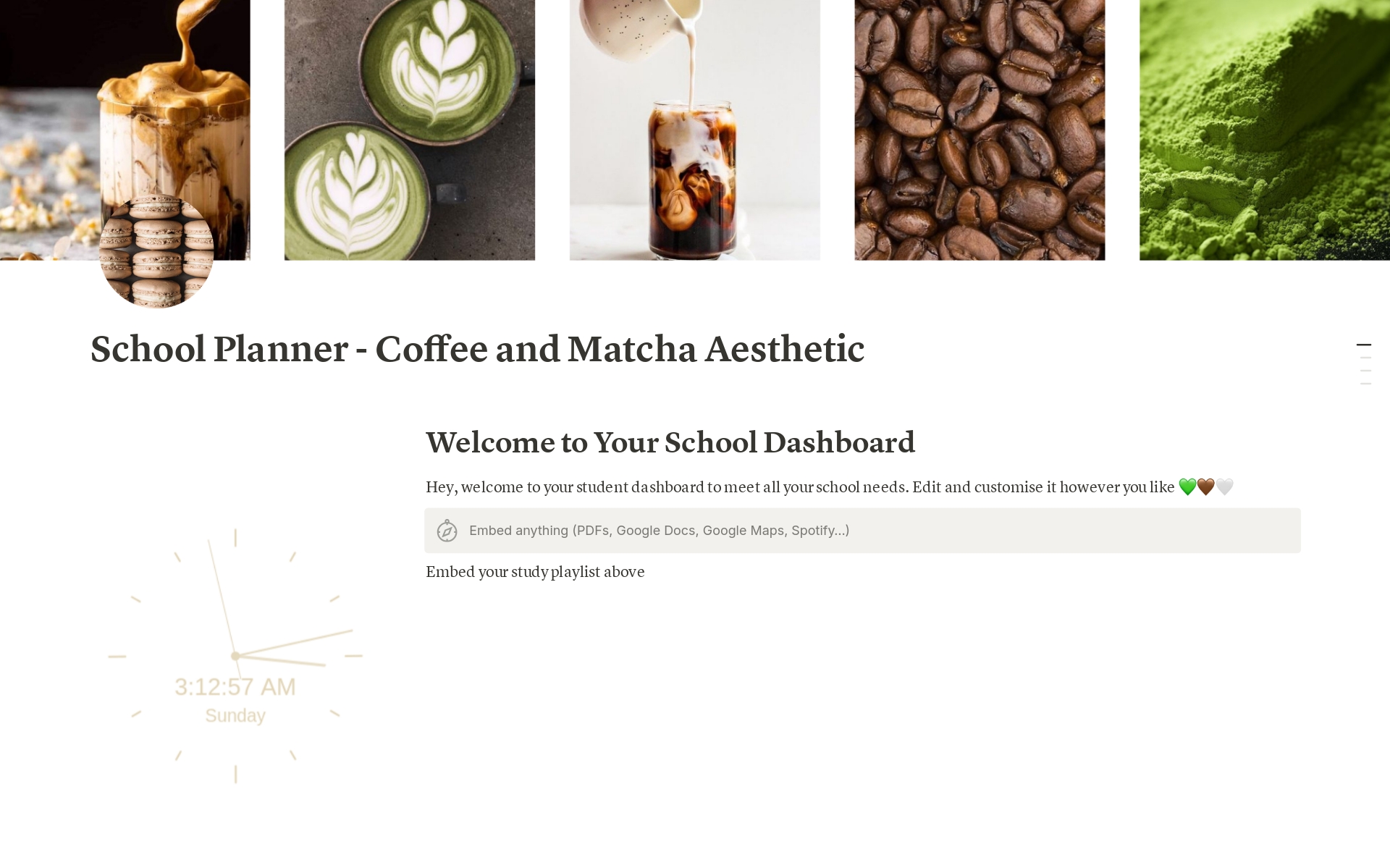 A template preview for Coffee + Matcha School Planner