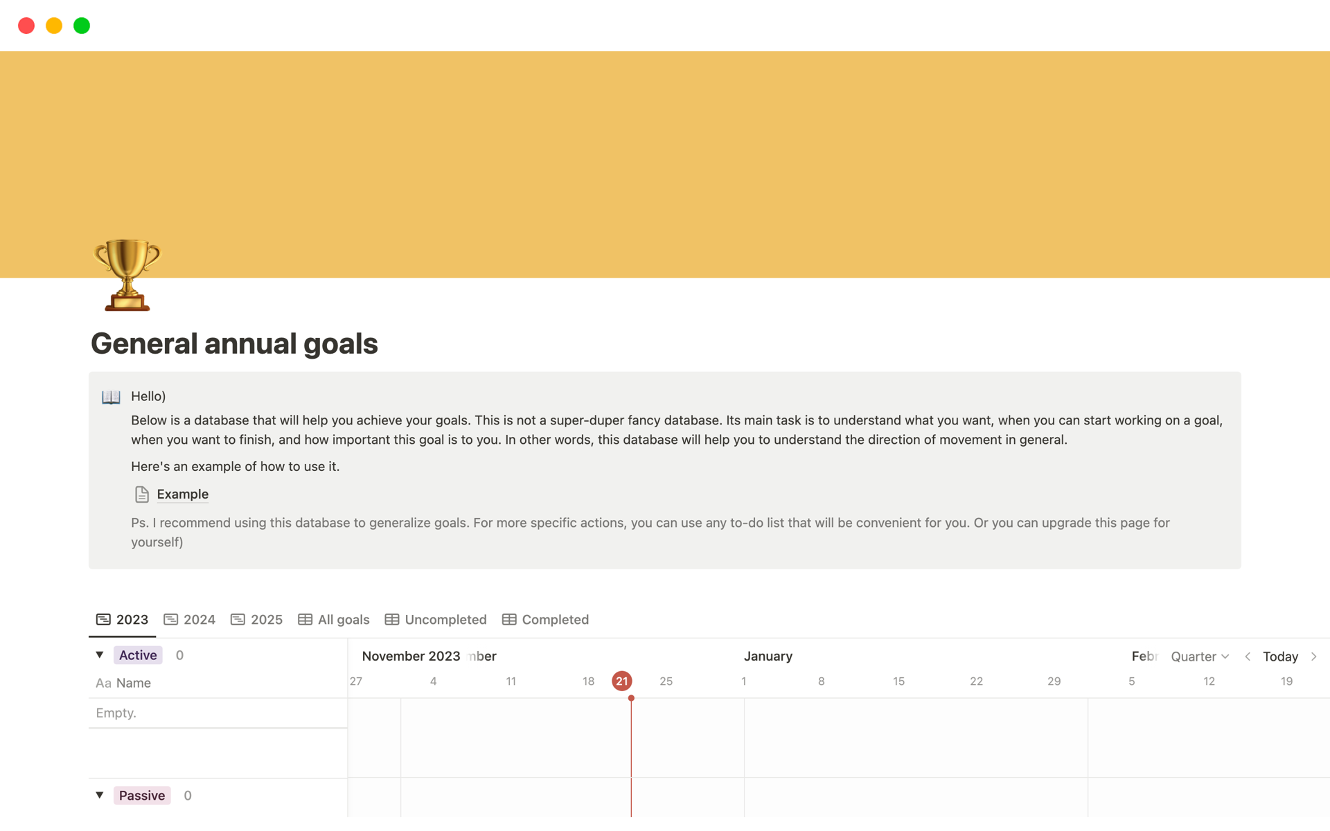 A template preview for General annual goals