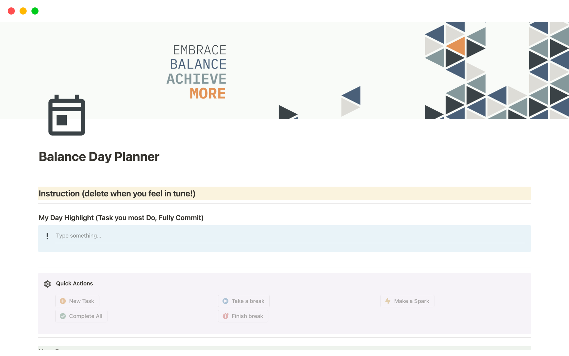 Vista previa de plantilla para Balance Day Planner