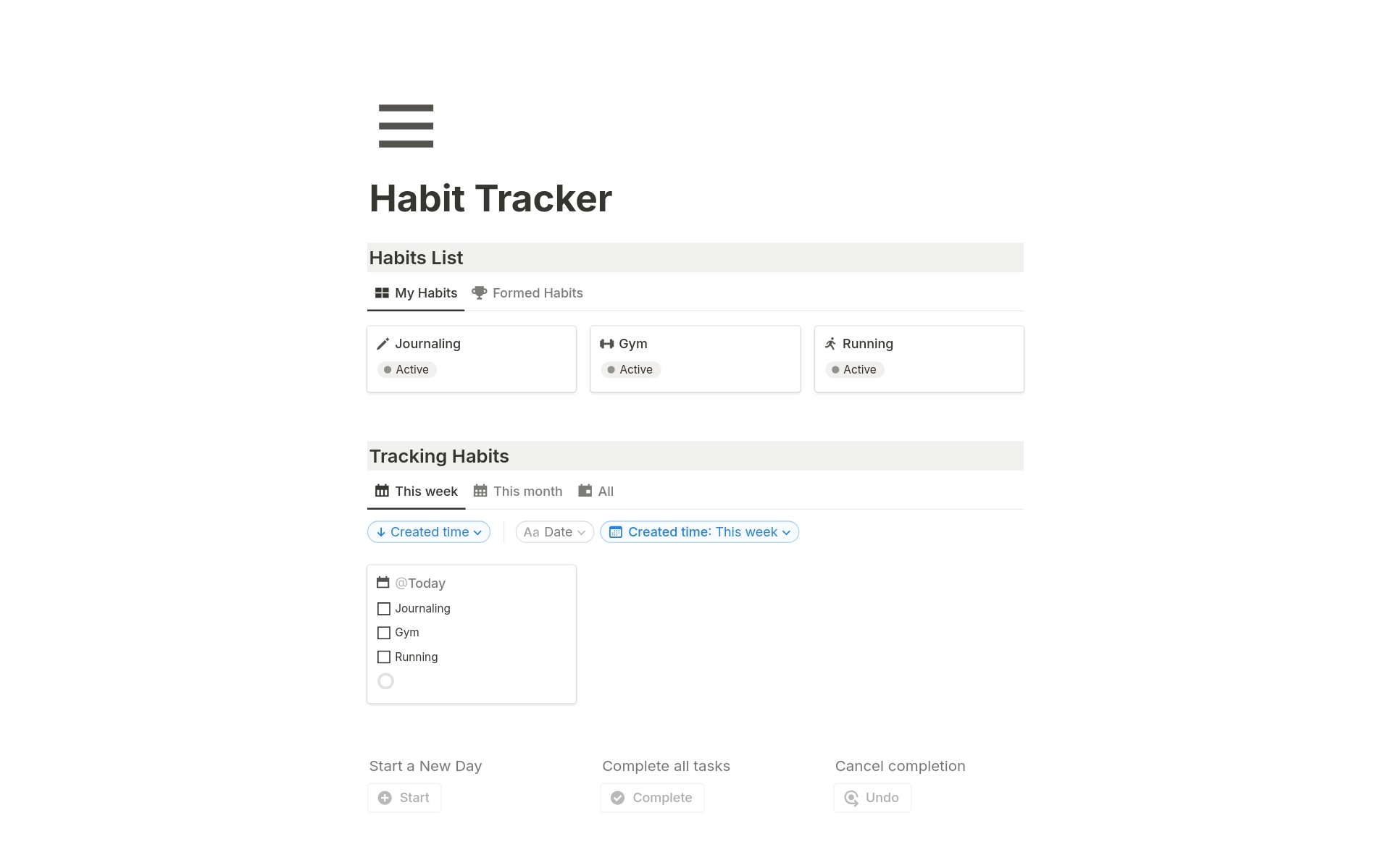 En forhåndsvisning av mal for Habit Tracker