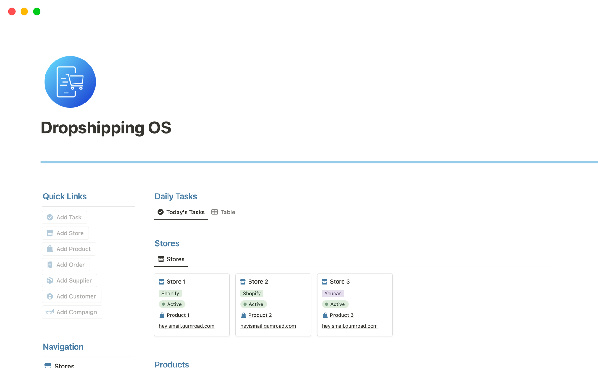 A template preview for Dropshipping OS