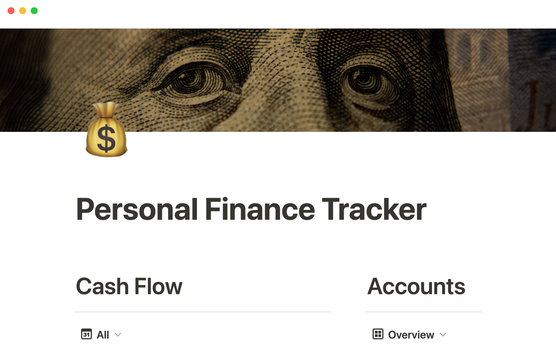 Uma prévia do modelo para Personal finance tracker
