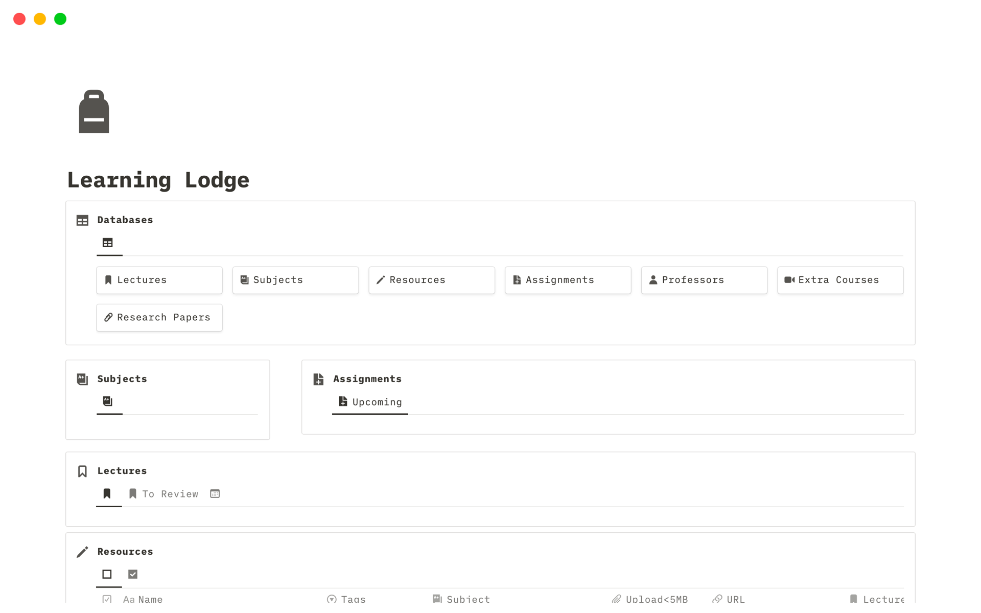 Elevate your academic journey with Learning Lodge, the ultimate Notion-based student dashboard. 
