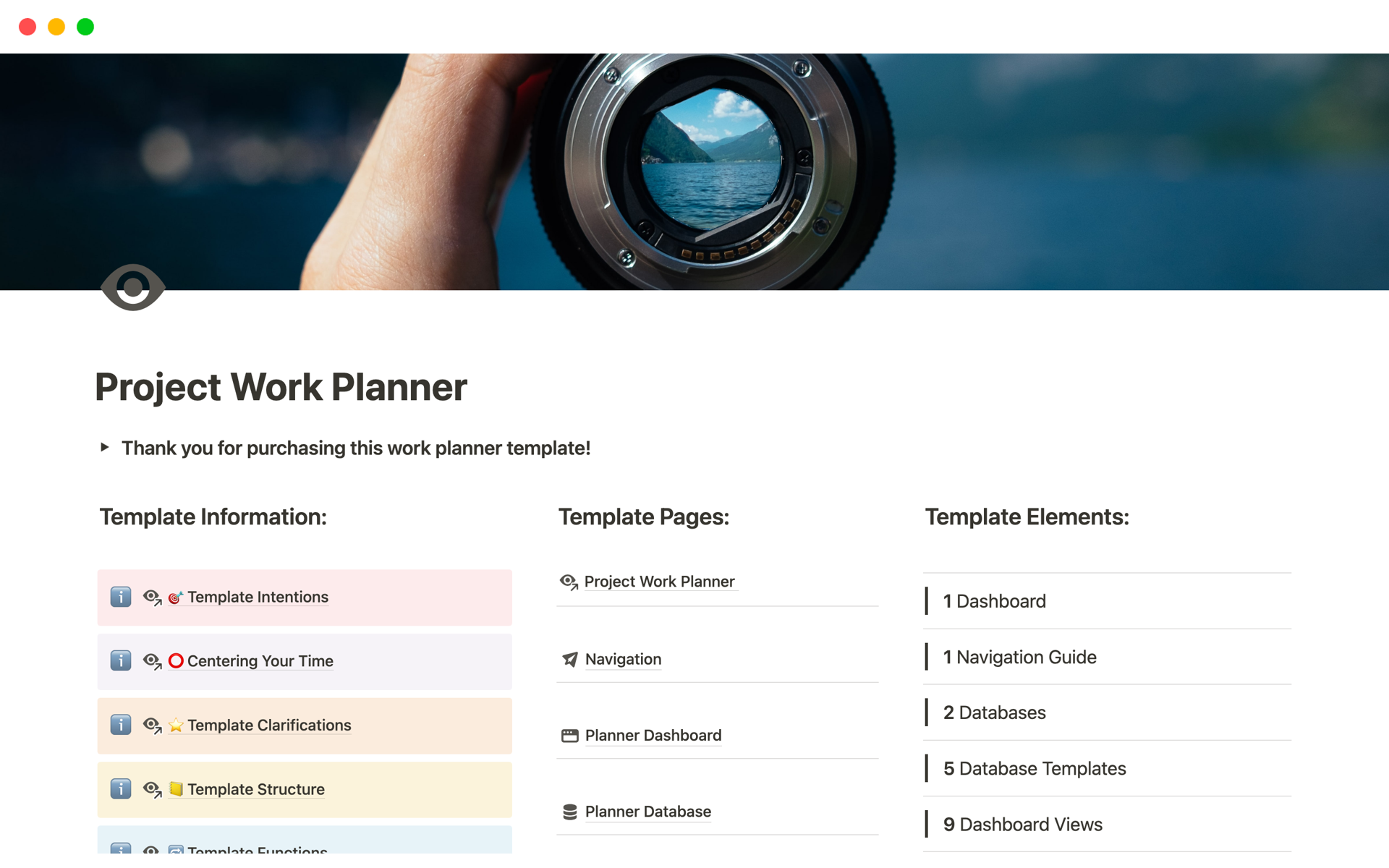 En förhandsgranskning av mallen för Project Work Planner