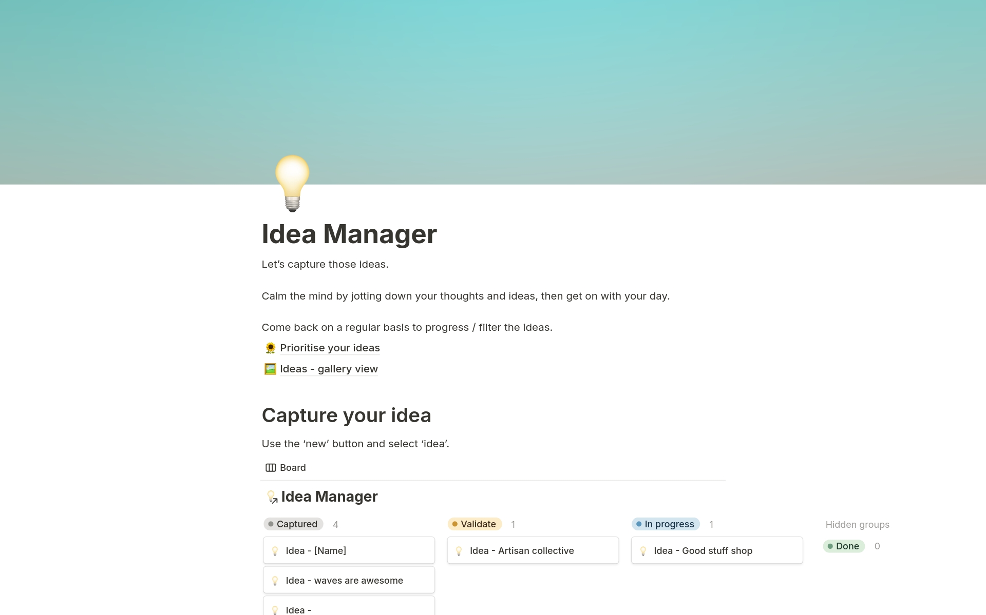 Vista previa de plantilla para Idea Manager