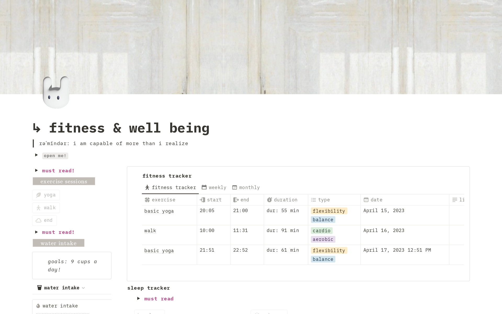 A template preview for Track Your Activity | Fitness & Wellness Planner
