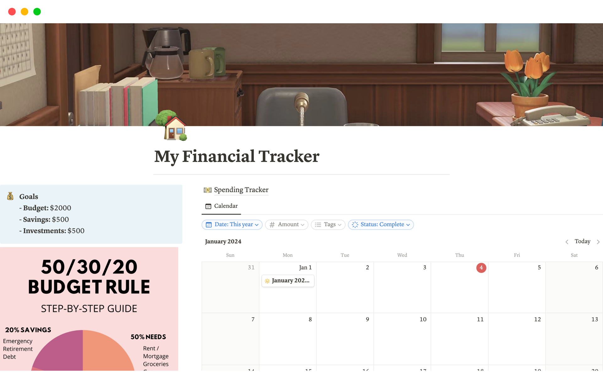 An aesthetic, intuitive, and user-friendly template designed for financial tracking and budgeting your spending.
