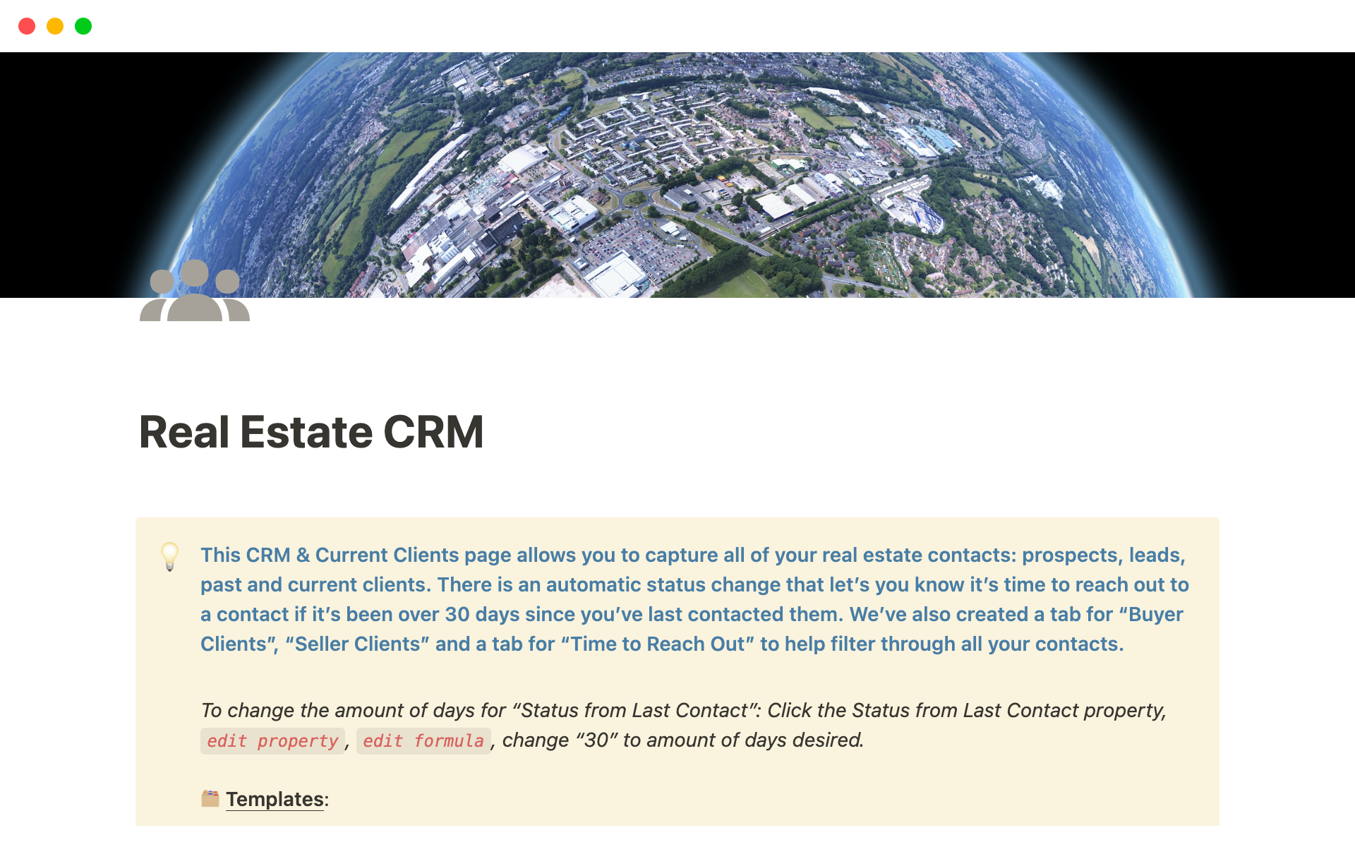 En förhandsgranskning av mallen för Real Estate CRM