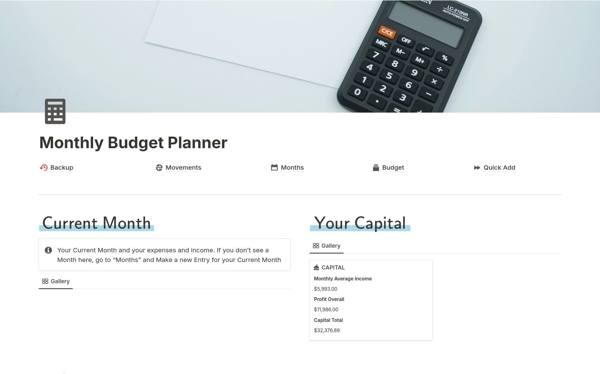 En förhandsgranskning av mallen för Monthly Budget Planner