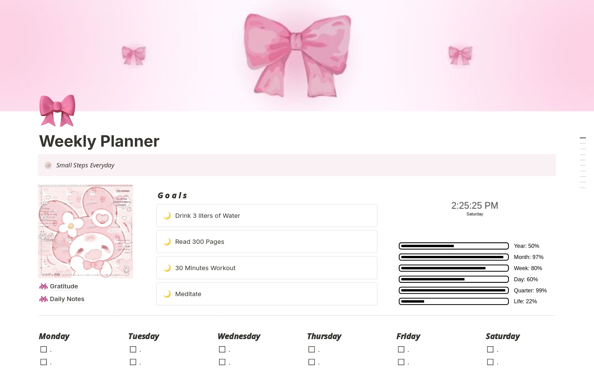 Mallin esikatselu nimelle Pink Weekly Planner