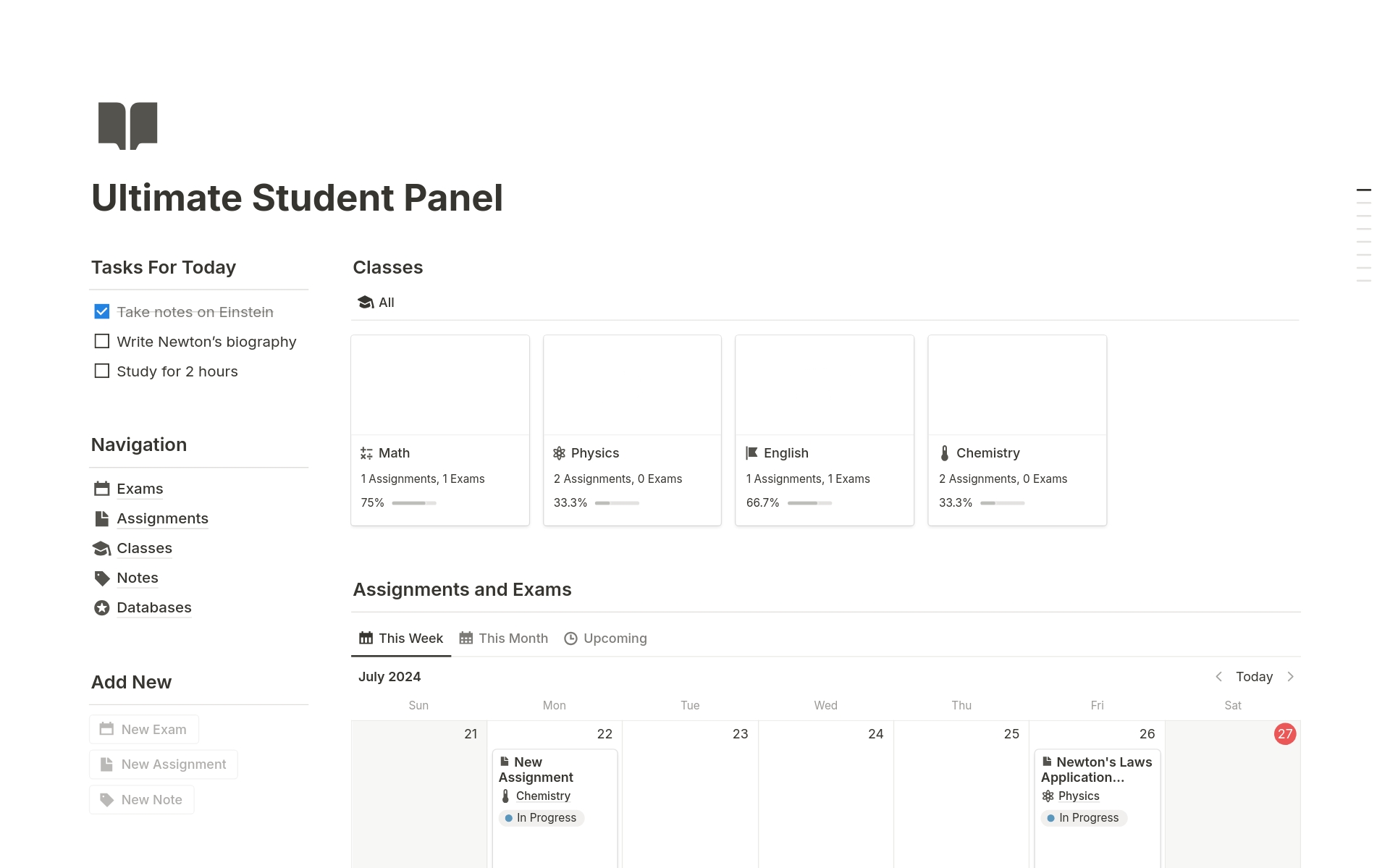 Vista previa de una plantilla para Ultimate Student Panel