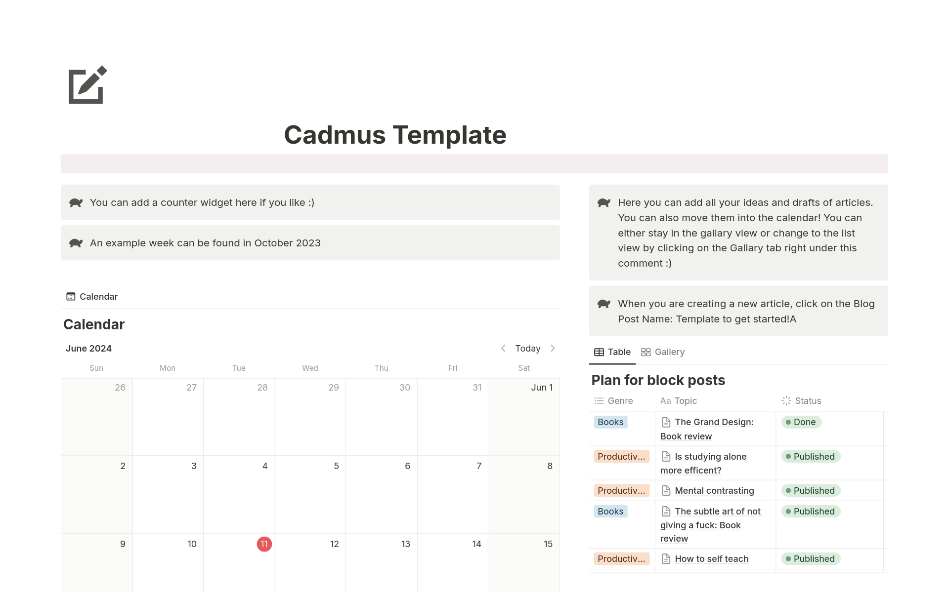 Aperçu du modèle de Cadmus Blog Writing 