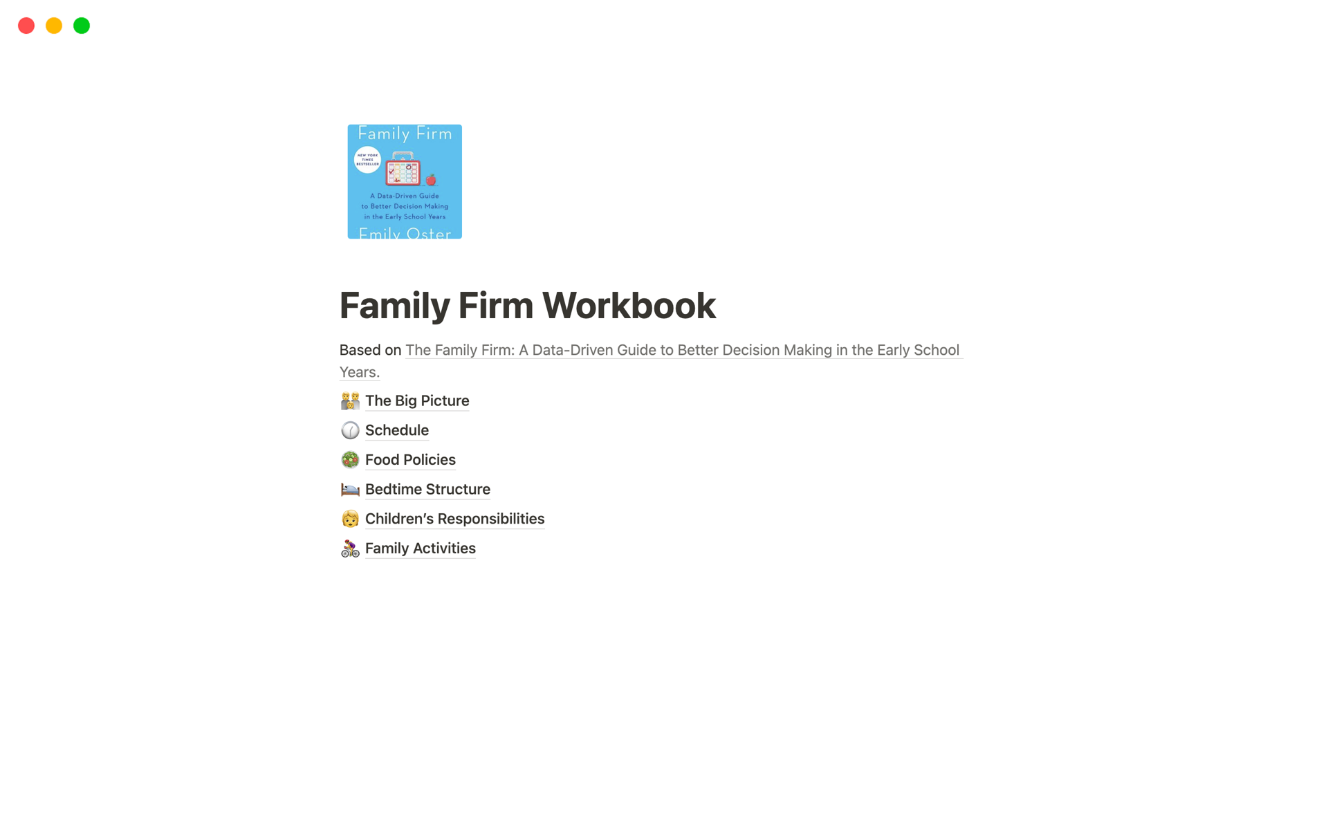 En forhåndsvisning av mal for Family Firm Workbook