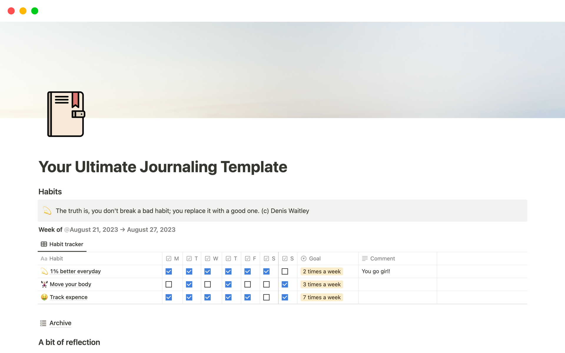 A template preview for Your Ultimate Journaling Template