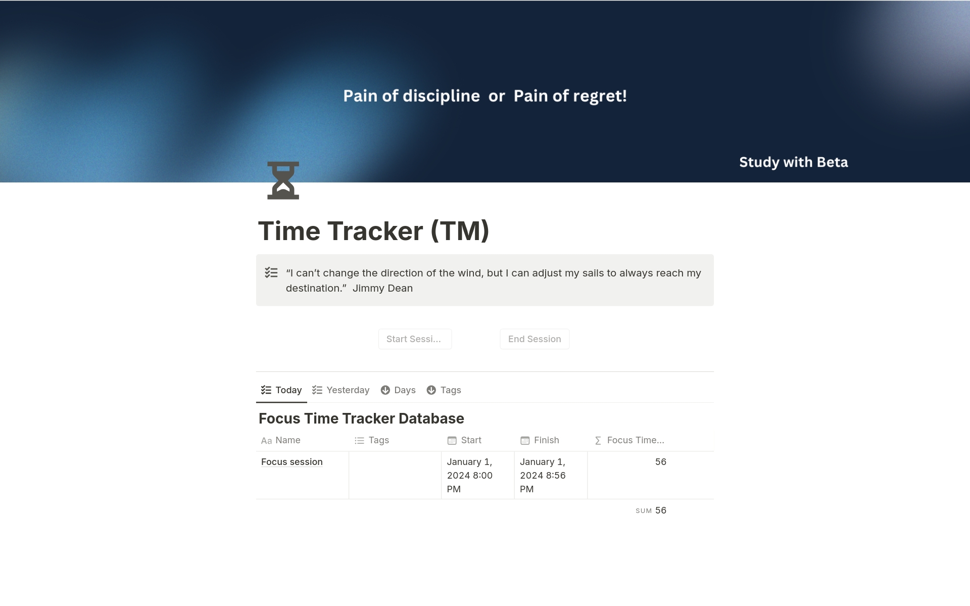 Eine Vorlagenvorschau für Time Tracker