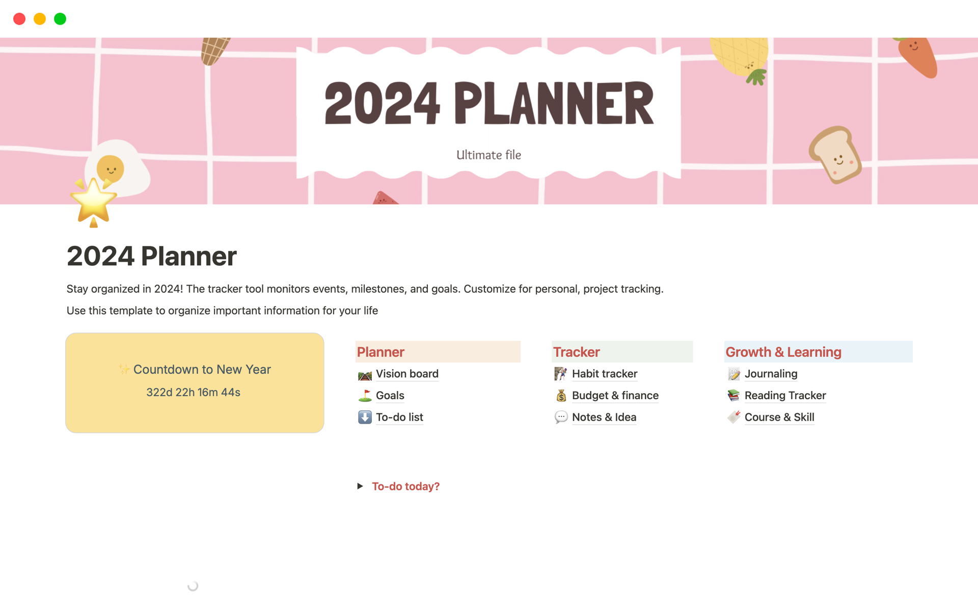 Vista previa de una plantilla para 2024 Planner
