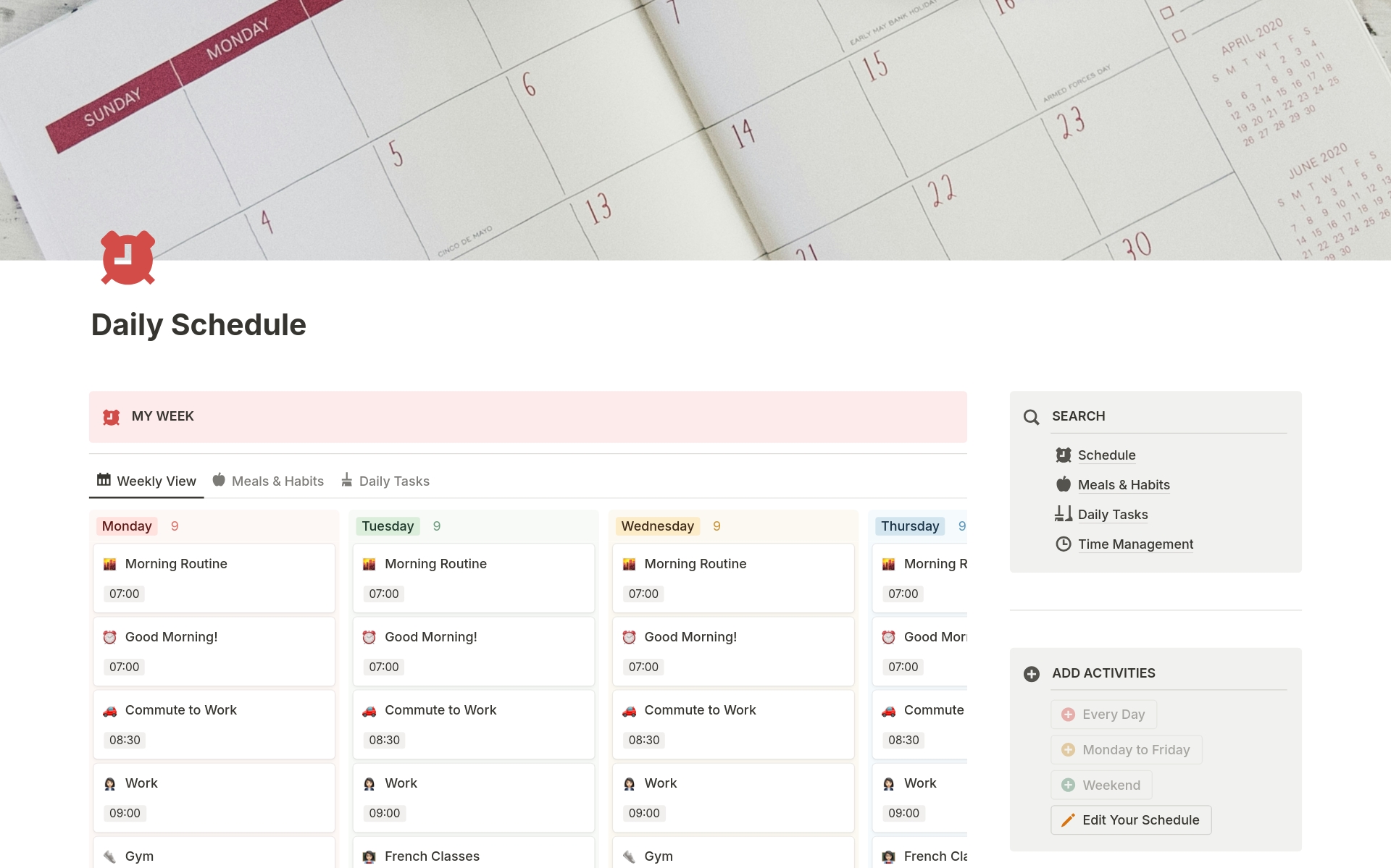 A template preview for Daily Schedule & Agenda